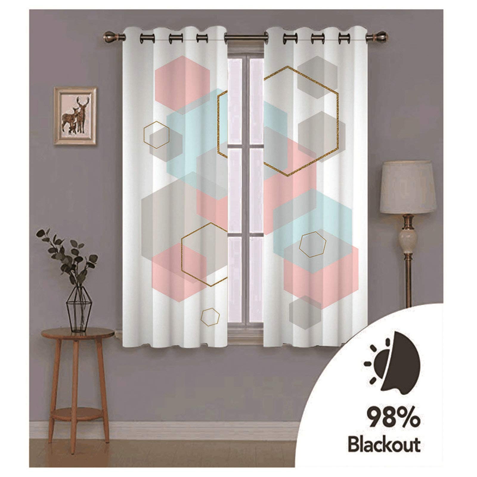 Daesar - Cortinas Salon Opacas 2 Piezas,Cortinas 274x274CM Cortinas Opacas Habitacion Blanco Cortina Salon Poliester Patrón de Geométrico