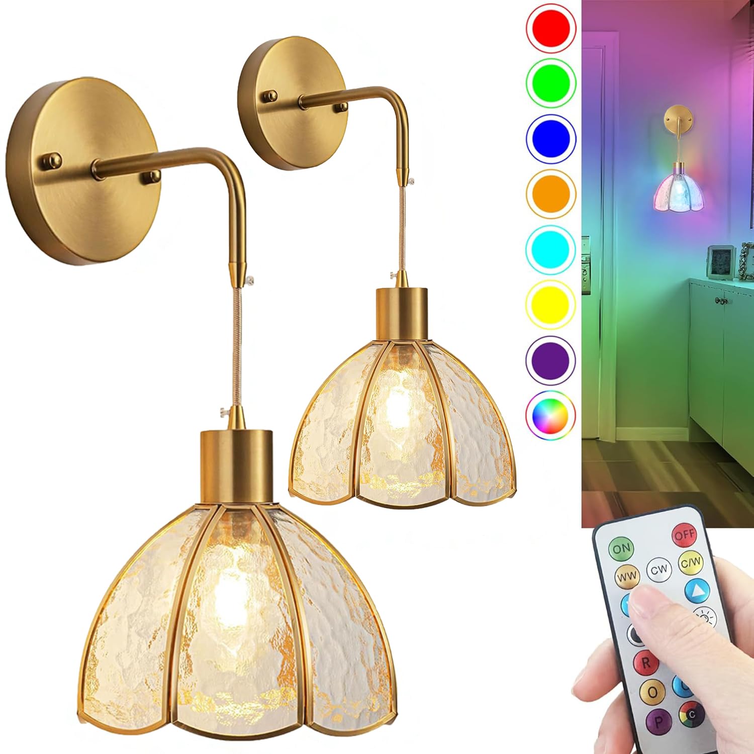 KZT E27 Wandleuchte Innen mit Fernbedienung RGB Dimmable Modern Wandleuchte Kristall Modern Wandbeleuchtung Wandb Efestigung Leselampe Innenbeleuchtung für Schlafzimmer Wohnzimmer Flur Kinder (2 Pcs)