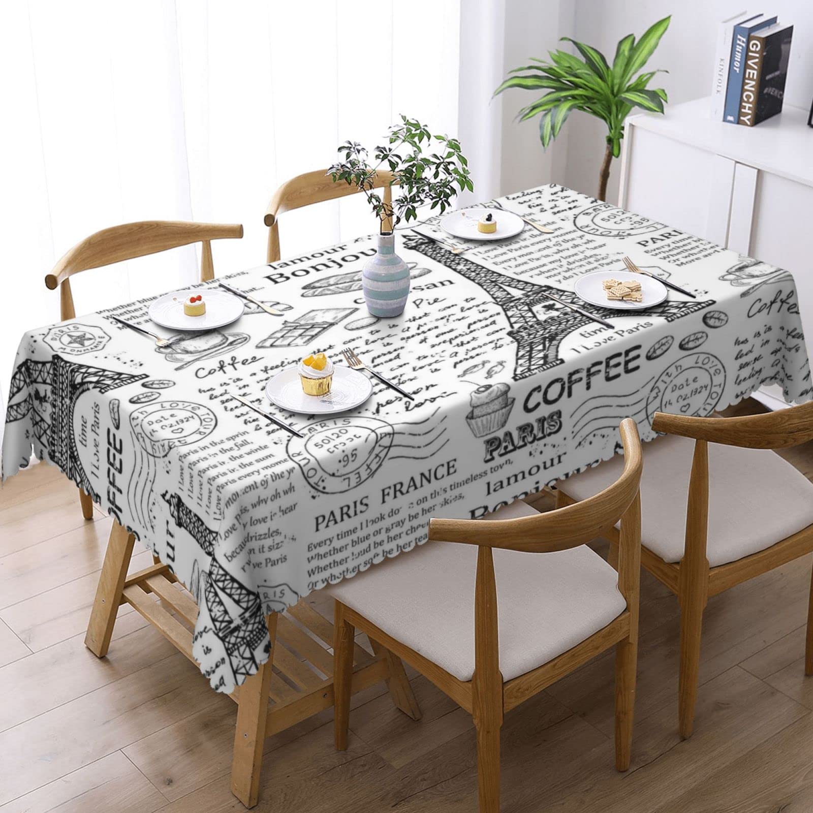 Nappe Ronde De 152,4 Cm - Style Vintage - Tour Eiffel - Lavable - Pour Salle à Manger, Fête, Décoration De Cuisine