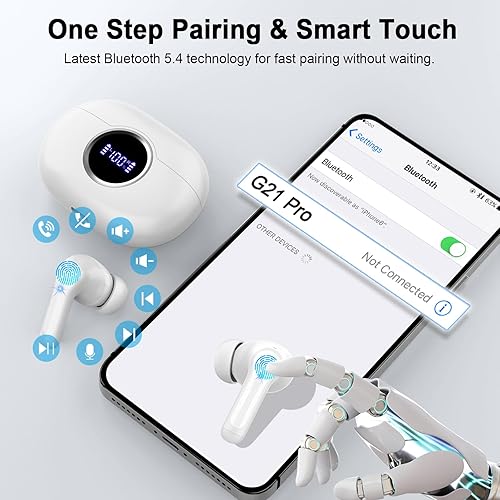 Miniatura 7 de Auriculares inalámbricos, auriculares Bluetooth 5.4 2025 3D Hi-Fi estéreo Bass Earbuds, 4 ENC micrófono con cancelación de ruido, auriculares