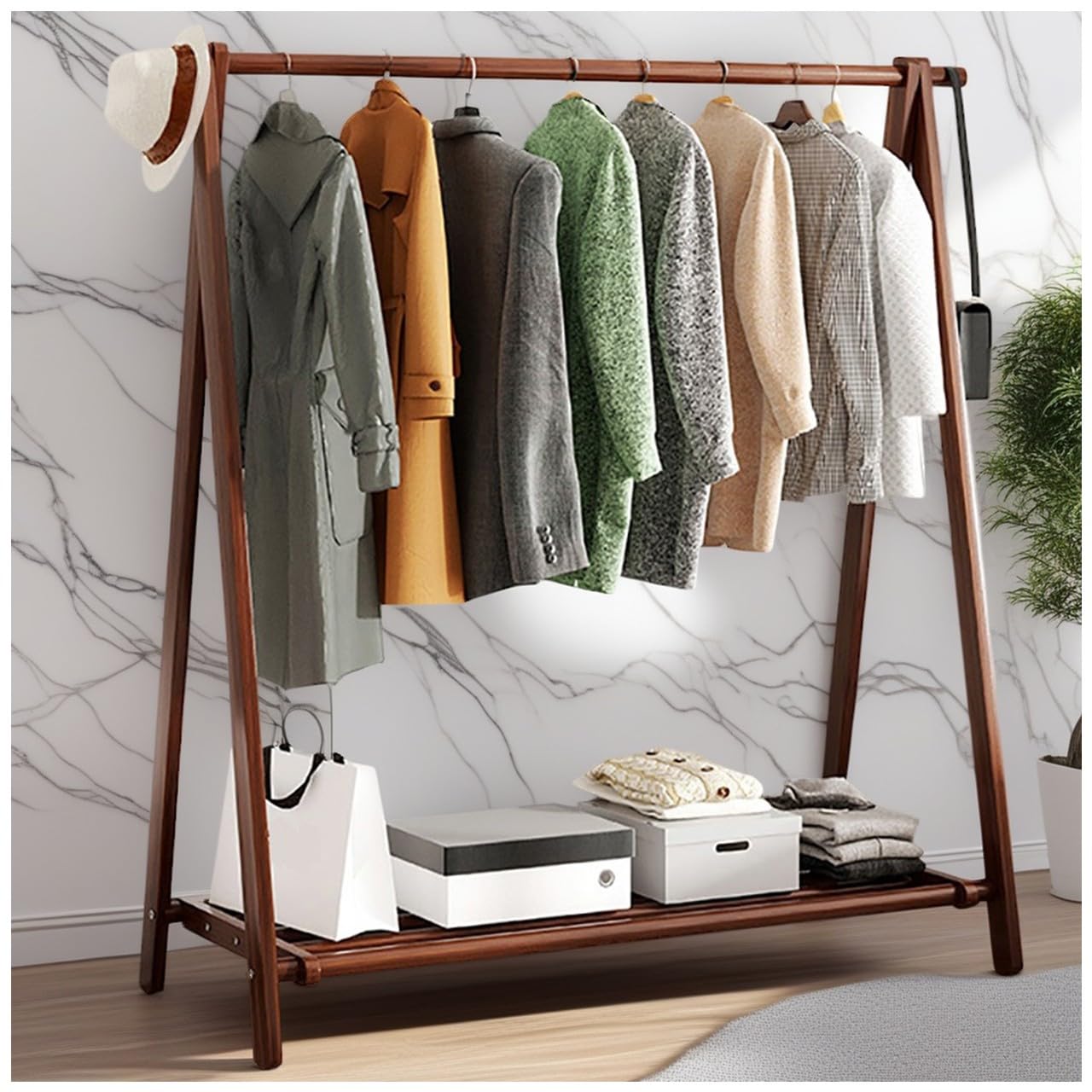 FGXHHS Foldable Wooden Coat Rack Stand - Versatile Garment with Sto Shelf, 100kg Capaci, Ideal for Clothes nizat, 60/80/100/120CM Opts