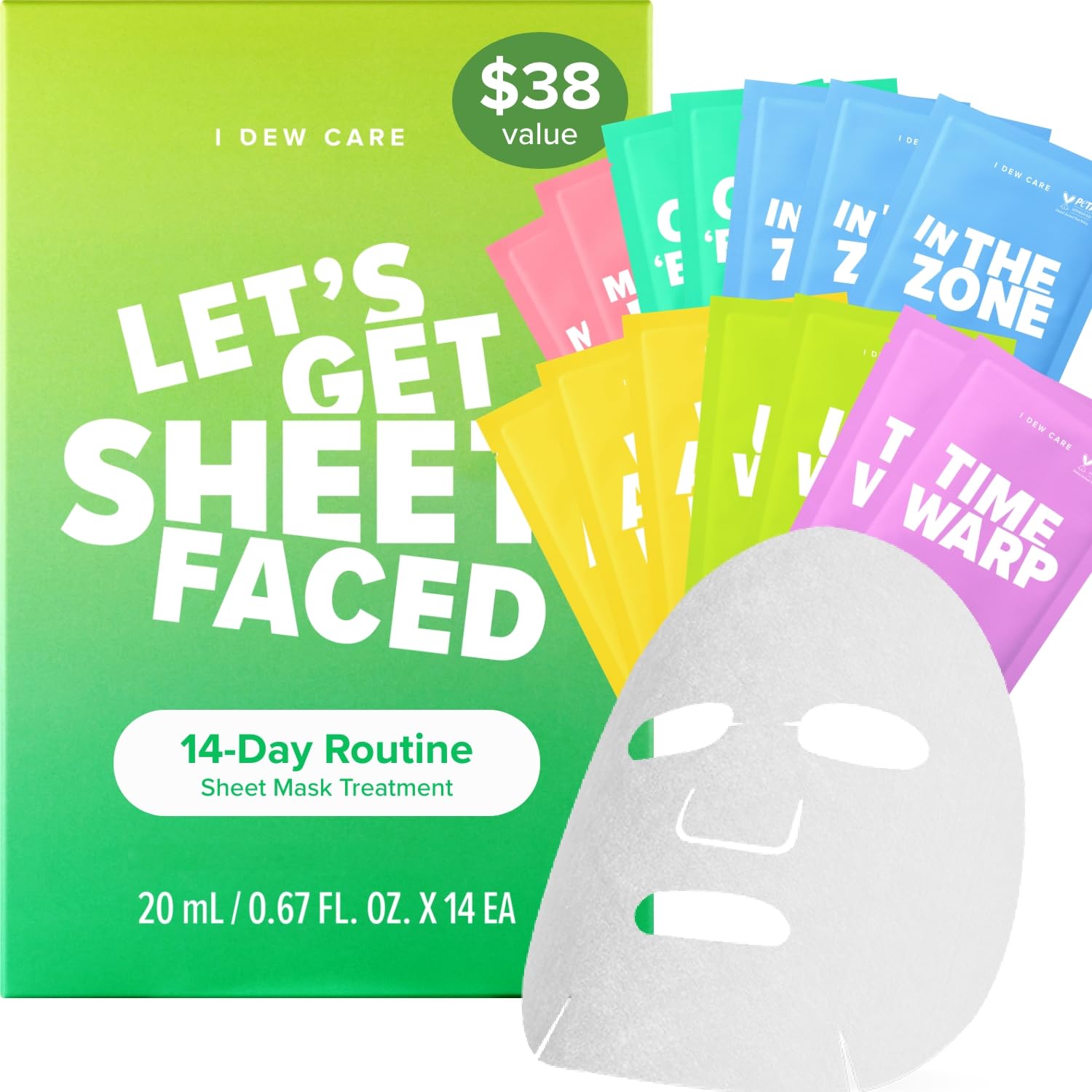 I DEW CARE Glass Skin Facial Sheet Mask Variety Pack – Let’s Get Sheet Faced | 14 Days Facial Masks Set, Moisturizing Face Masks Skincare, Korean Face Mask, Hydrating Collagen Face Mask, 14 Count