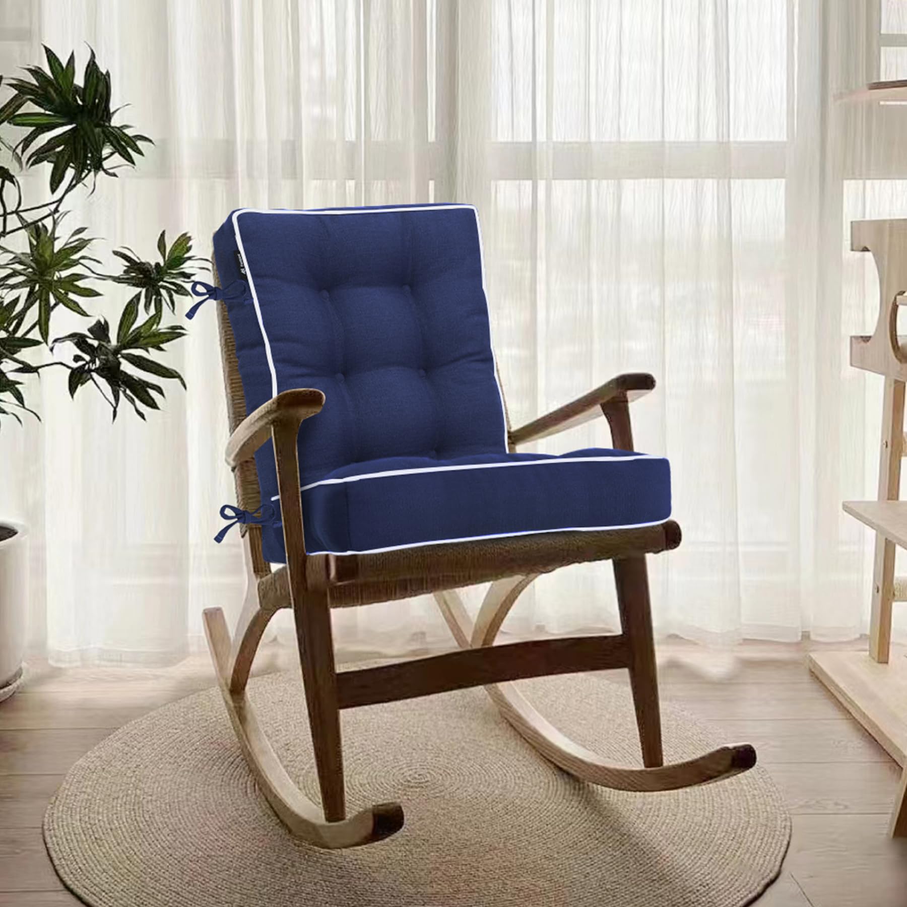 Favoyard Rocking Chair Cushion Set, Indoor & Outdoor Rocker Cushions, Water Resistant Seat Cushion Set for Patio Furniture 3-Year Color Fastness Chair Pads with Ties, Blue