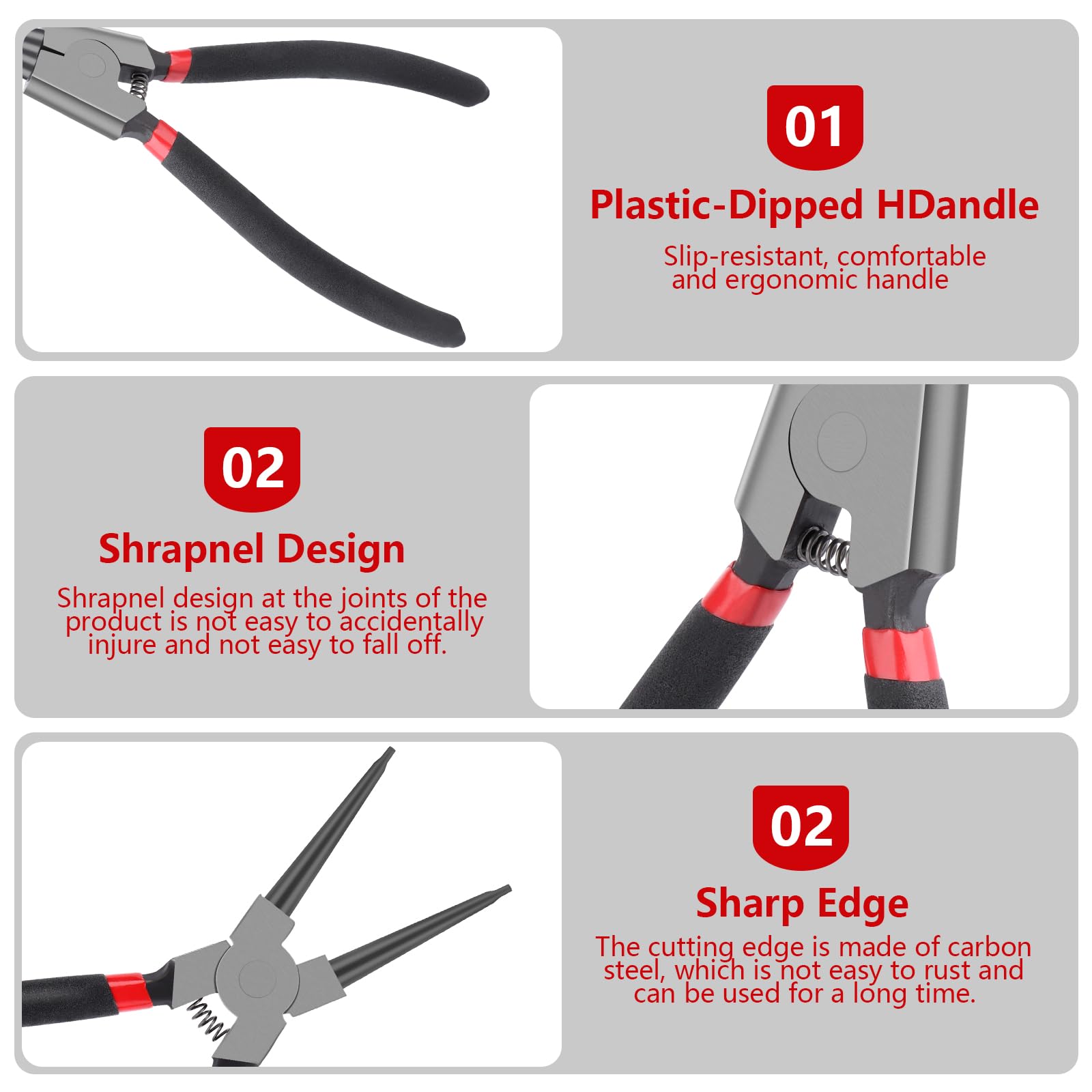 VFANDV Set Pinze per Anelli di Sicurezza, 4 Pezzi Dritti Pinza Seeger con Maniglie Antiscivolo Piegati Pinza Seeger Maniglie Antiscivolo Pinze per Anelli di Sicurezza Set per Interni Esterni