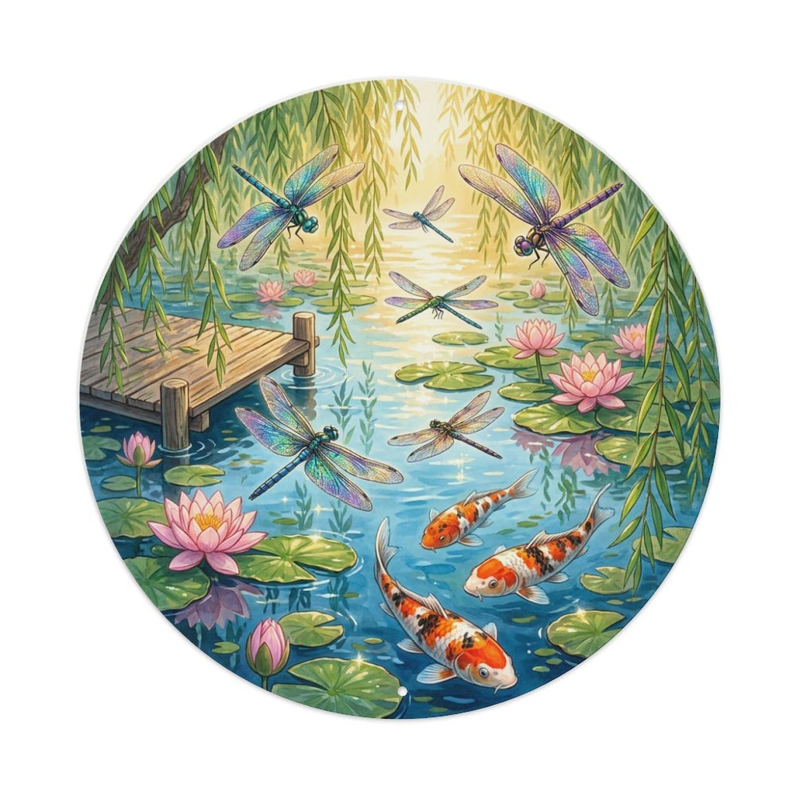 Galvaxio Style Japanese Koi Fish Summer Dragonfly Insects Metal Tin Sign