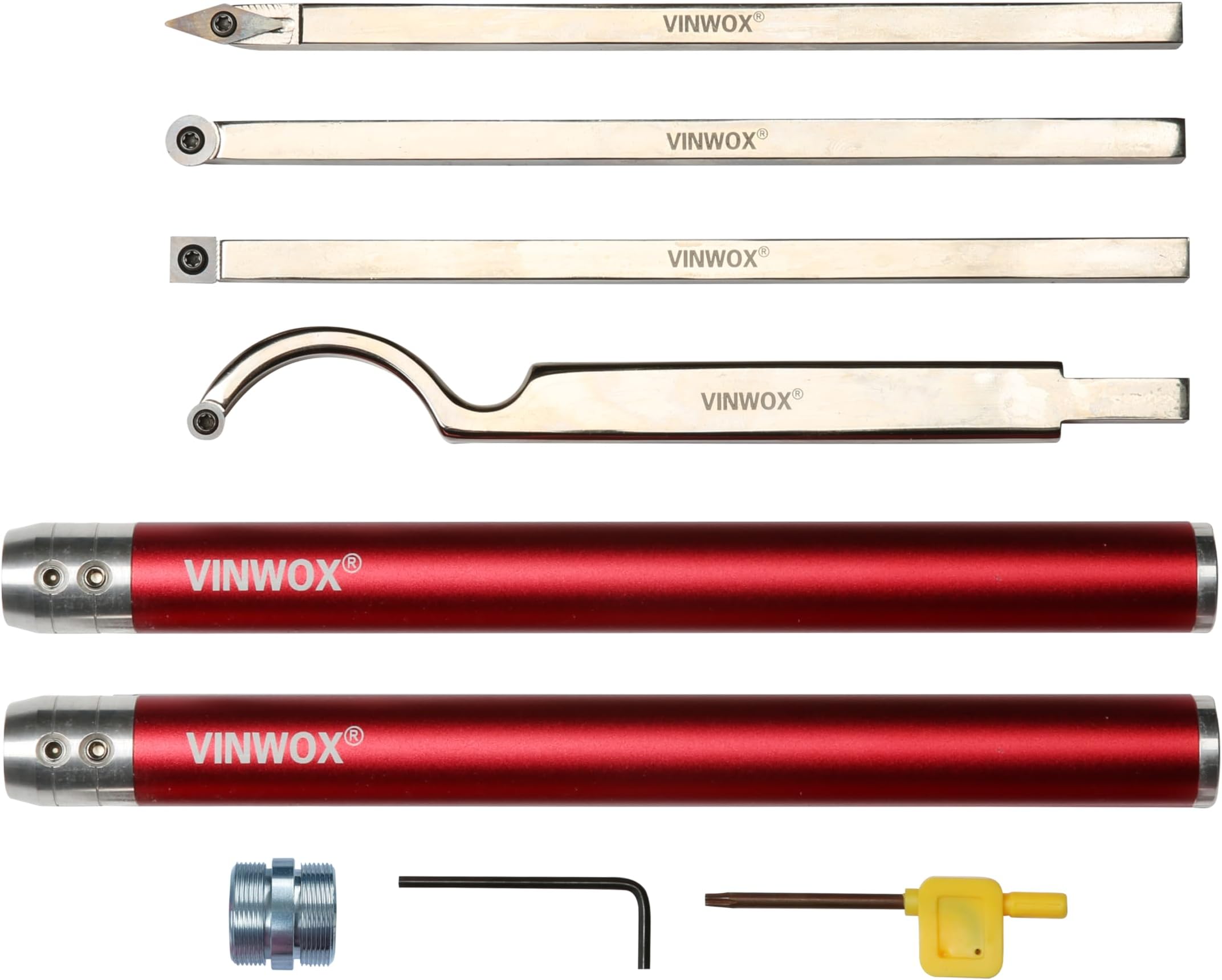 4 PCS Carbide Wood Lathe Turning Tool Set, Carbide Lathe Turning Tool, Including Rougher, Finisher, Detailer, Swan Neck Hollower, Pen Turning tool. Aluminum Alloy Handles with Adjustable Length