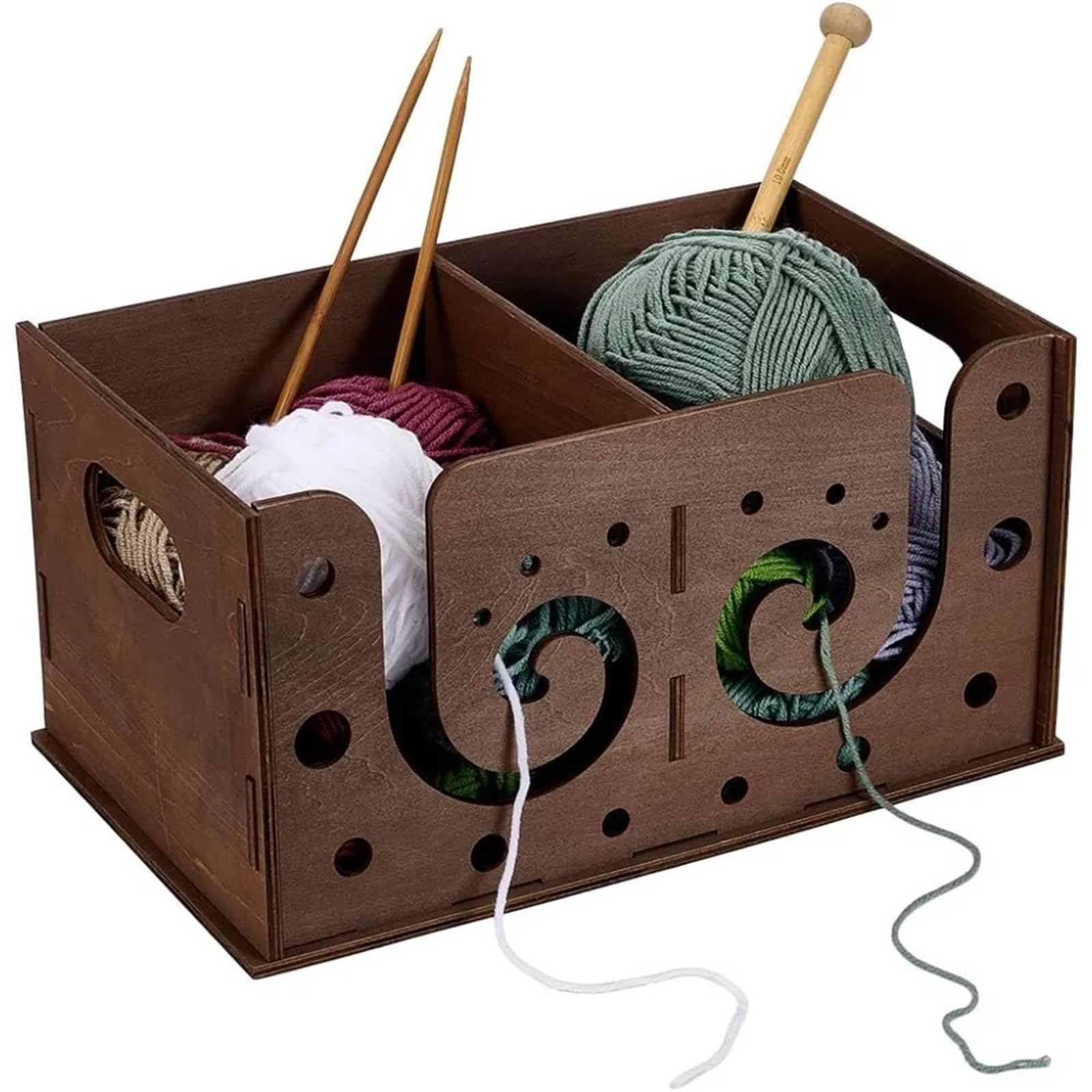 Garnschale Garnbox aus Holz, Kamelfarben, Holzgarnschale, multifunktionales Fachdesign, Aufbewahrungsbox for Strickwerkzeuge