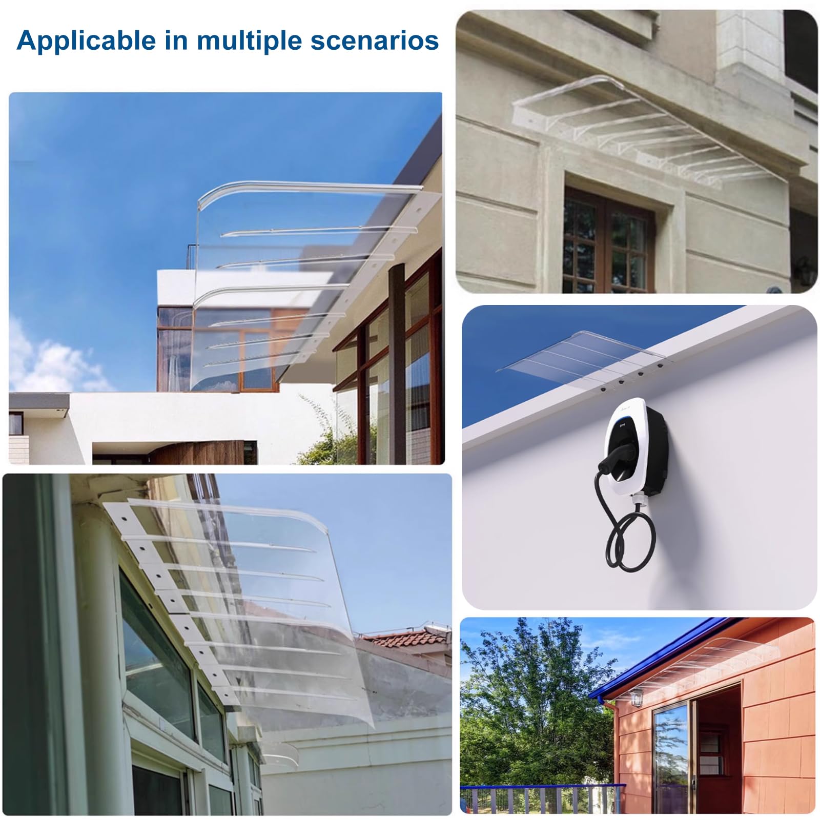 Marquesina Invisible para Puerta,Transparente Toldo Cubierta de Policarbonato,Tejadillo Puerta para Exteriores Insonorizadas,Tejadillo de Protección,con Herrajes (Facade,50x50cm/20 x20)