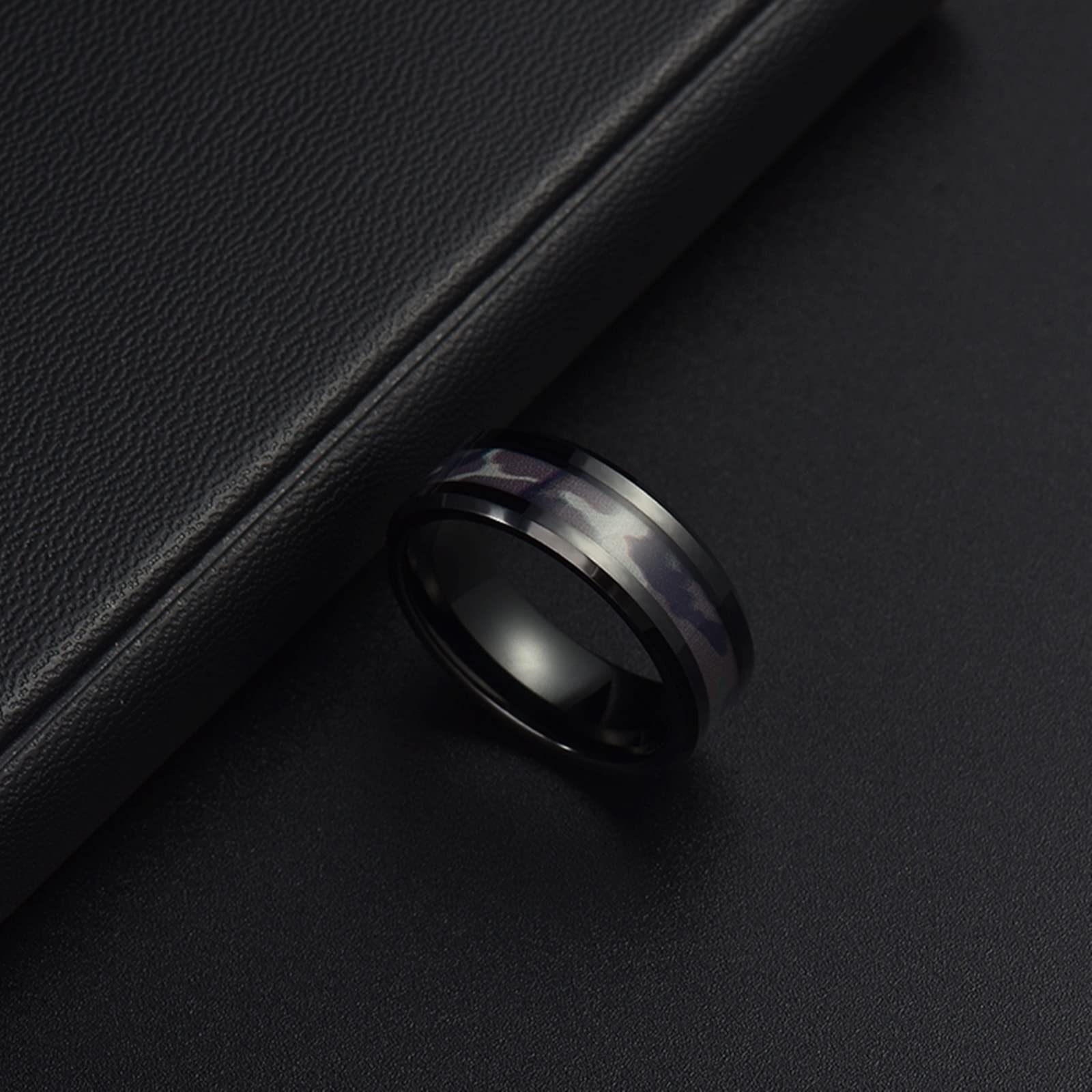 Collana coppia innamorata per 2, collana catena nera tungsteno 8 mm anello nero intarsio opale e legno regalo compleanno matrimonio