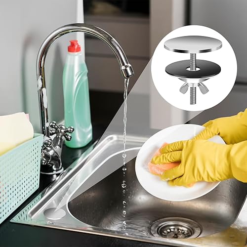 Miniatura 7 de Paquete de 2 cubiertas para agujeros para fregadero de cocina, tapas de orificio de fregadero de acero inoxidable de 2 pulgadas, tapas de orificio