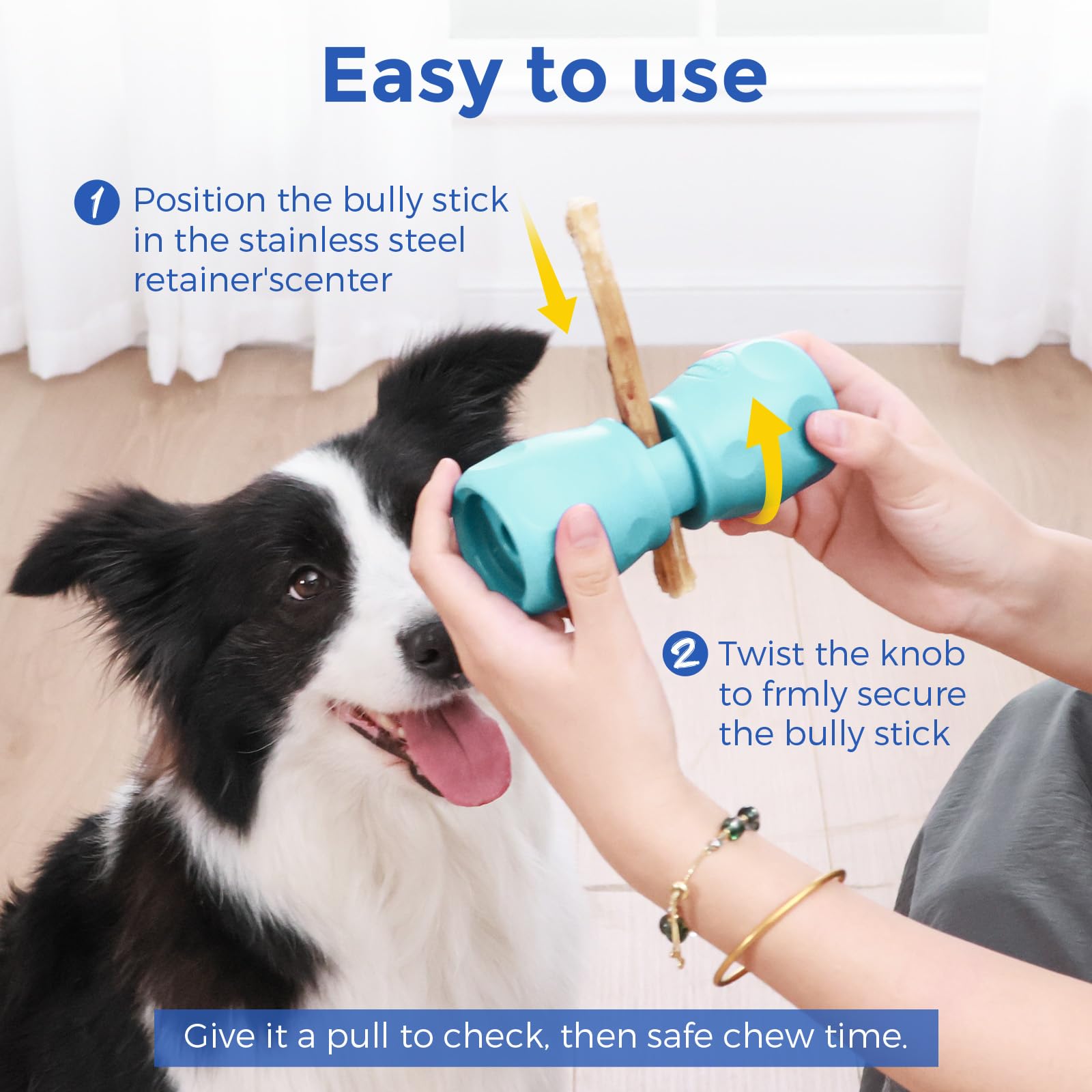 Bully Stick Holder for Dog, supporto migliorato per masticare, giocattolo per osso, sicuro e resistente, dispositivo di sicurezza per prevenire il soffocamento, adatto a varie dimensioni di