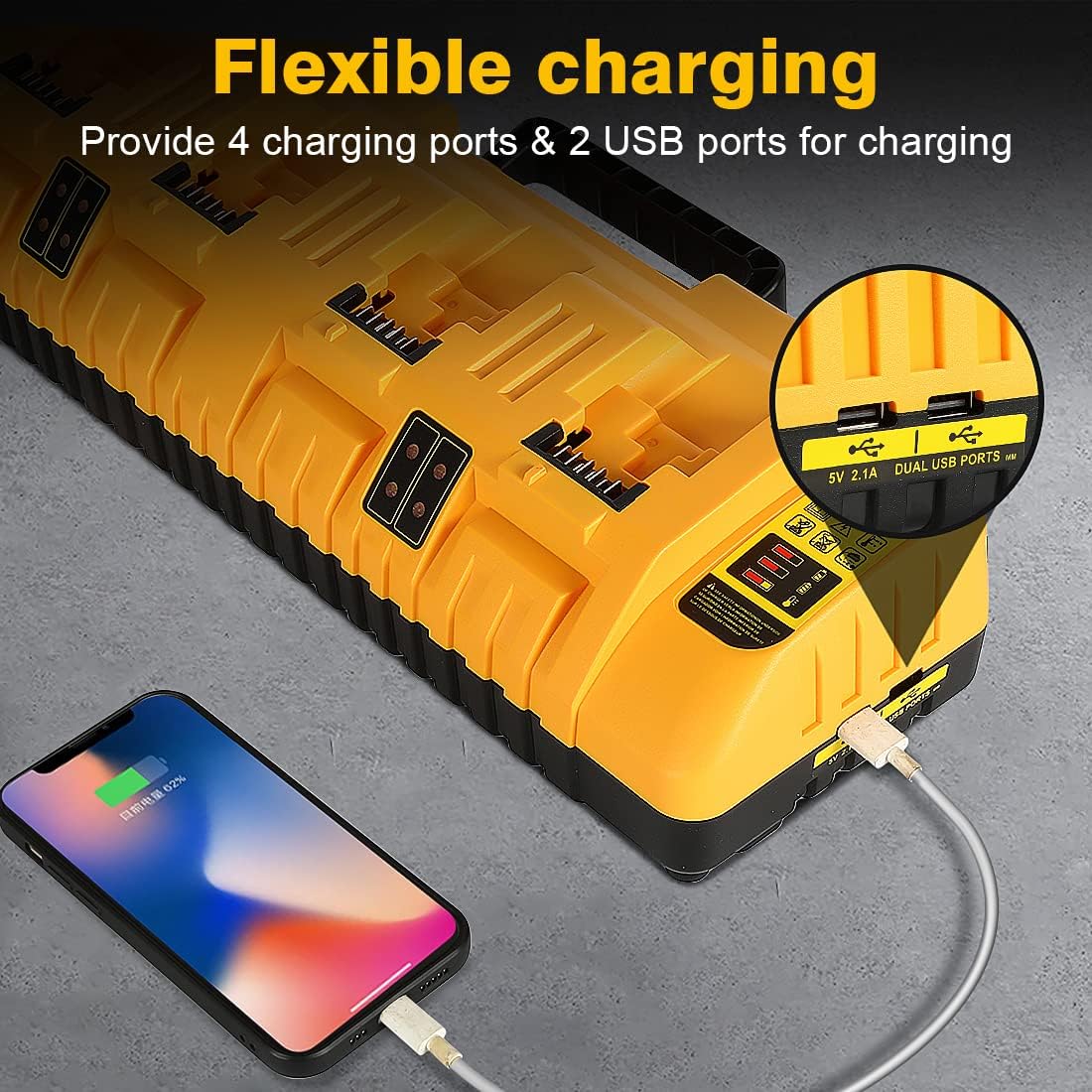 DCB104 Replacement for Dewalt Battery Charger Station 20V,Compatible with Dewalt 12V 20V Max Lithium Battery DCB120 DCB127 DCB112 DCB115 DCB118 DCB107 DCB105 DCB102