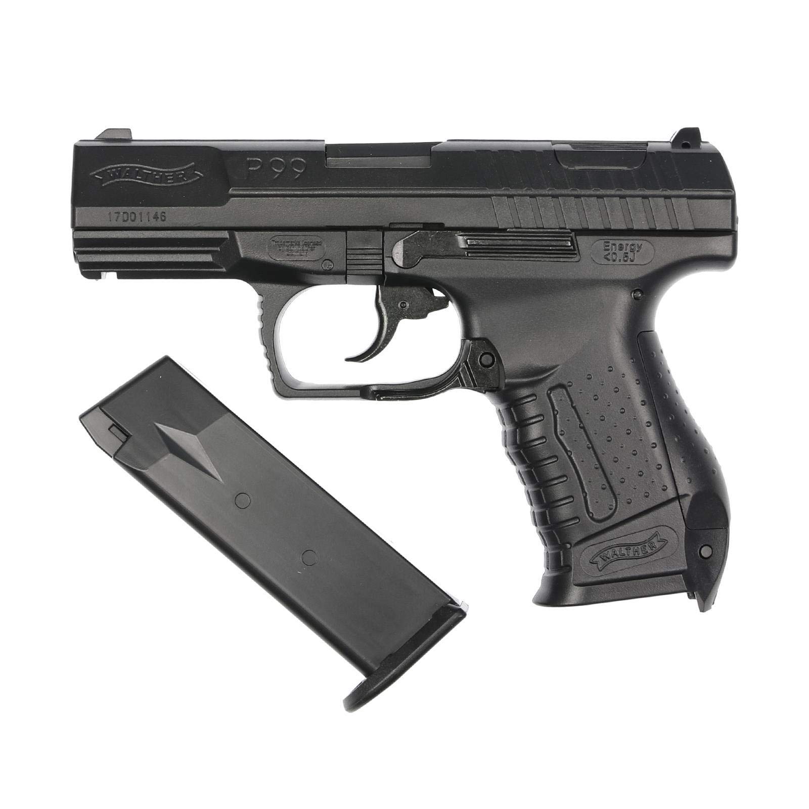 OpTacs Walther P99 Softair Pistole Federdruck 0,5 Joule Set – mit 50 Zielscheiben & 1.000 BB Kugeln 6 mm – präzises Einsteiger Airsoft Komplettset