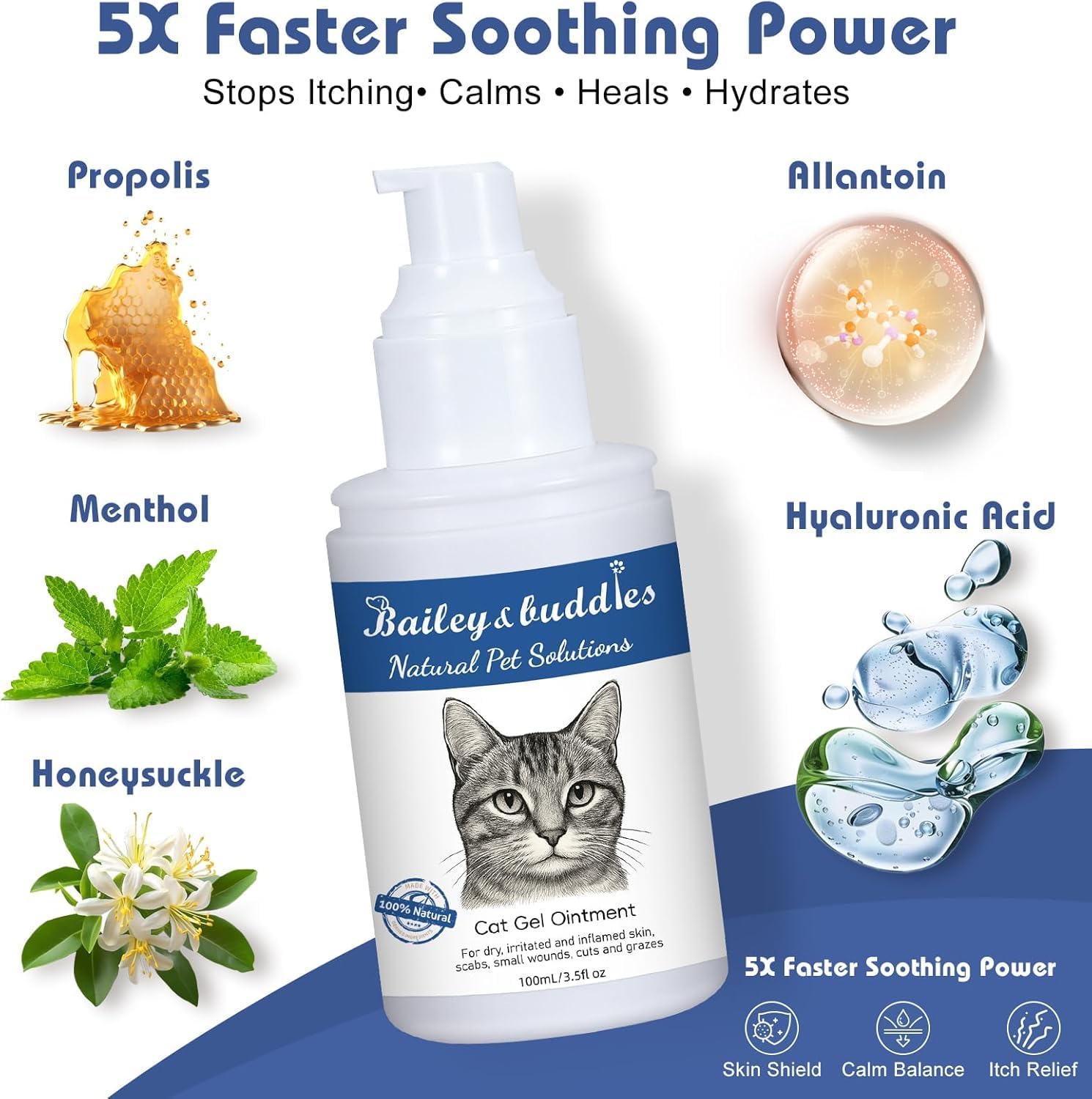 Bailey & buddies Pommade Naturelle pour la Peau de Chat, soulage la Peau sèche, démangeaisons, Points Chauds, eczéma et Allergies - Formule enrichie en oméga