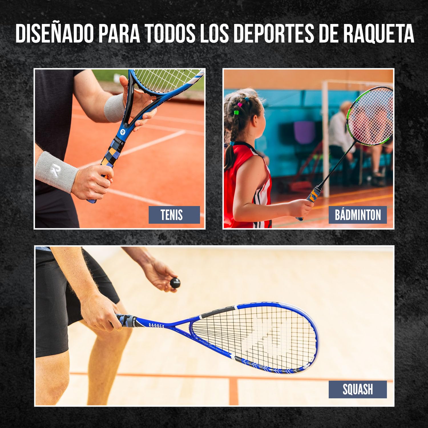 Raquex Evoke Overgrip - Over Grip para Raquetas de Padel, Tenis, bádminton y Squash. Paquete de 3 Grips