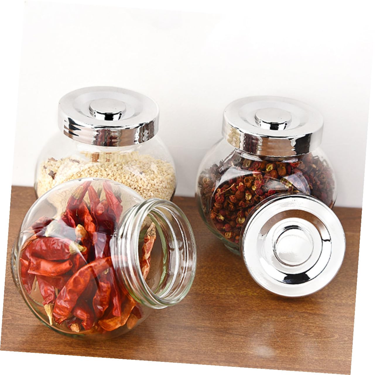 Veemoon Set 8 Barattoli in Vetro Chiusura Ermetica da 180 Ml Contenitori per Alimenti e Tè Trasparenti e Compatti per Conservare Frutta Secca e Caramelle in Cucina