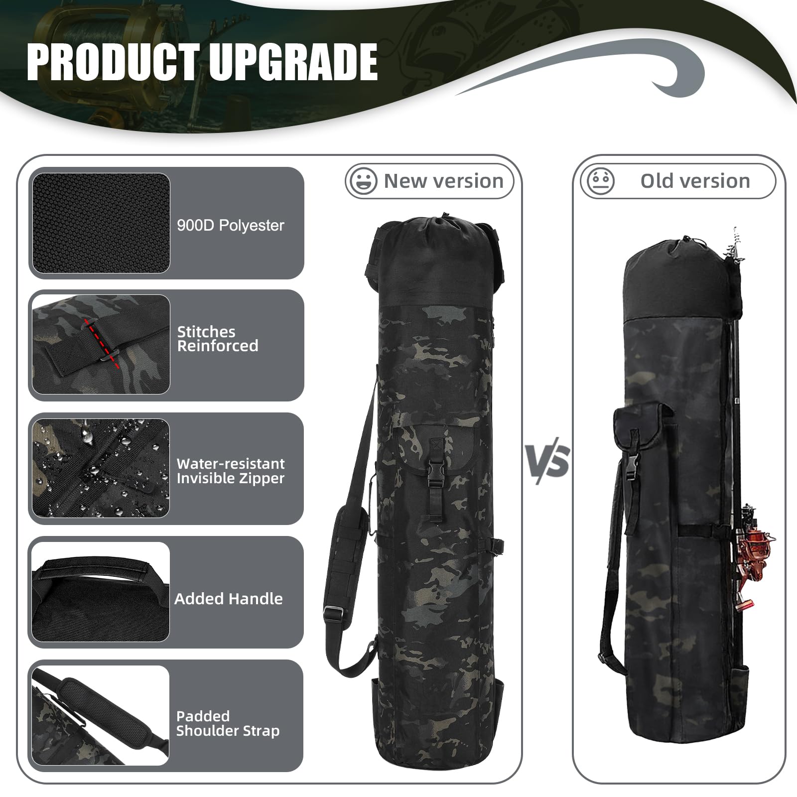Borsa organizer per canna da pesca, per attrezzi e attrezzature da pesca, regalo per uomini, padri, figlie e amici, Caomo nero, all'aperto