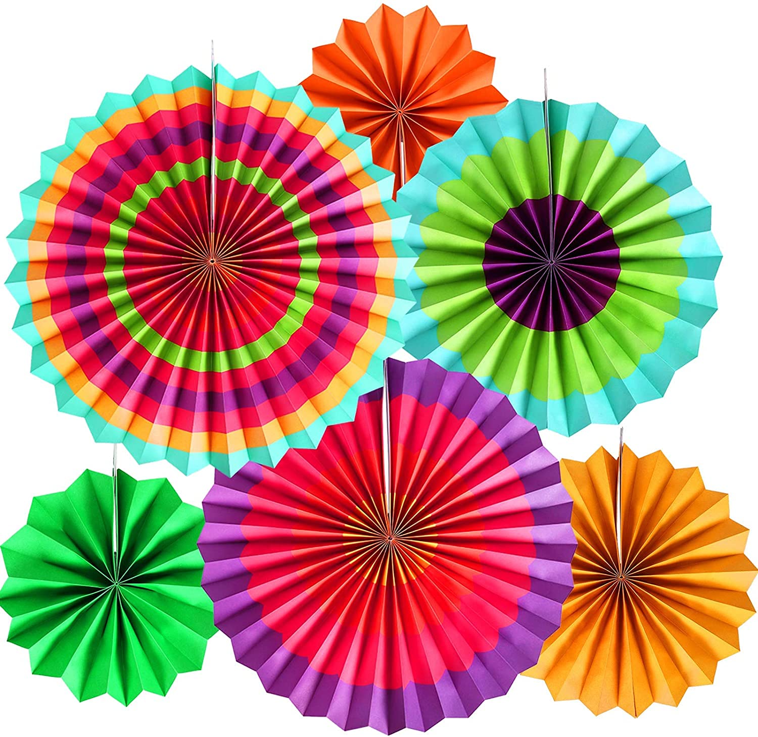 SYGA 6pcs/Set Round Wheel Colorful Paper Fans for Home&Party,Event Decoration.