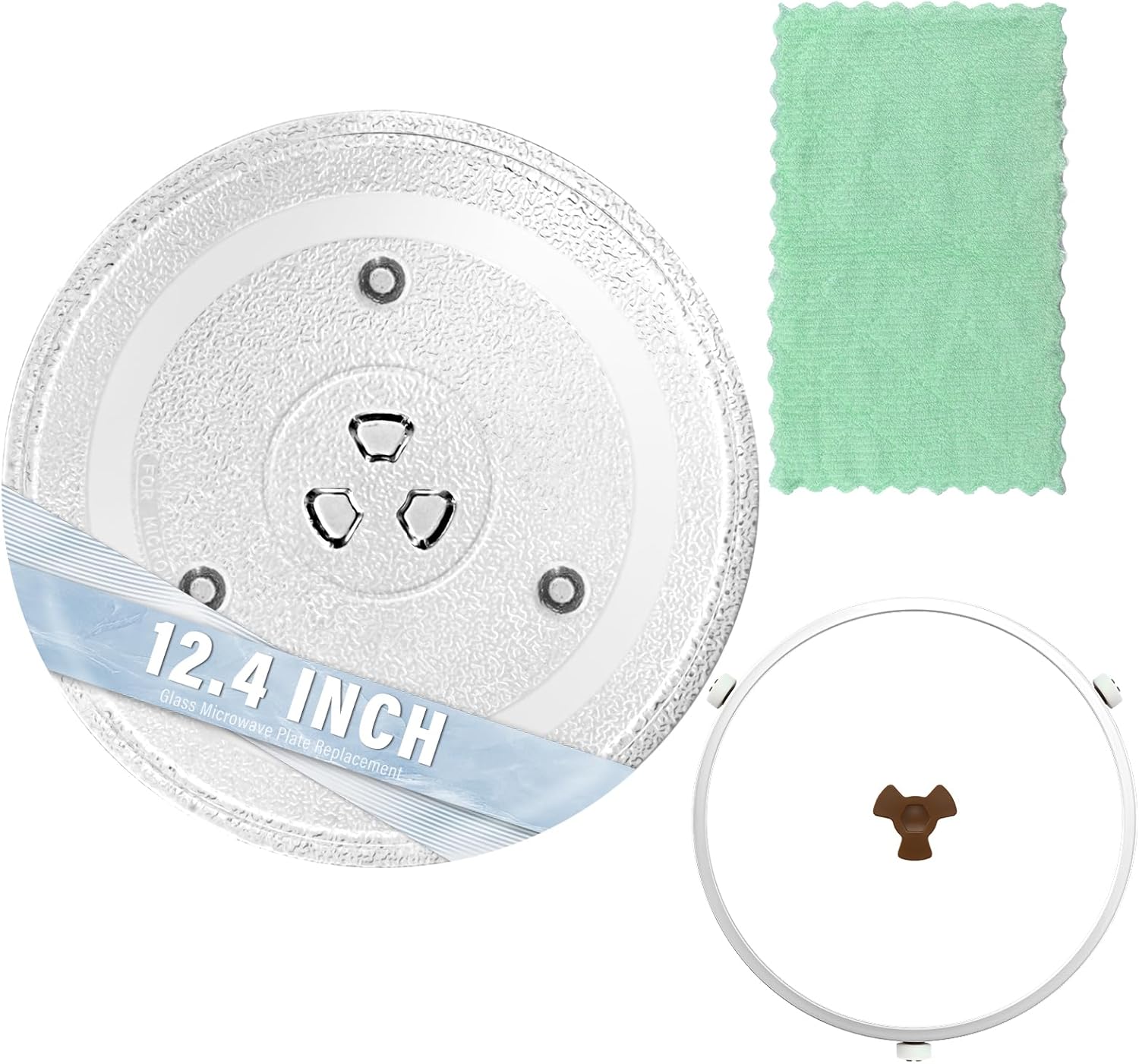 12.4" Glass Microwave Plate Replacement for WB48X24079 5304509437 Microwave Turntable Tray Oven Rotating Dish Tray with Y shaped design for Better Reheating and Even Heat Distribution