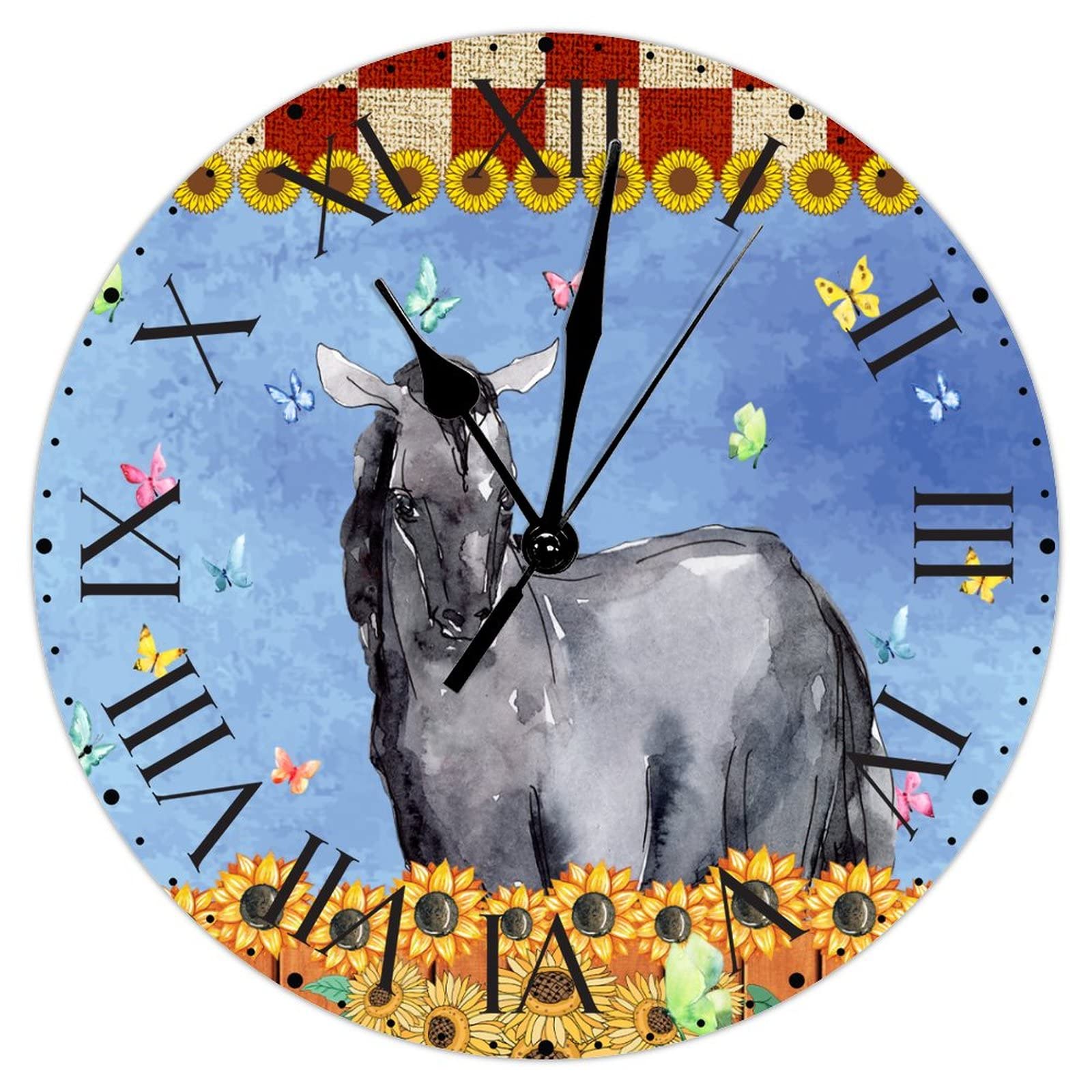 Horloge murale à chiffres romains grand format motif âne