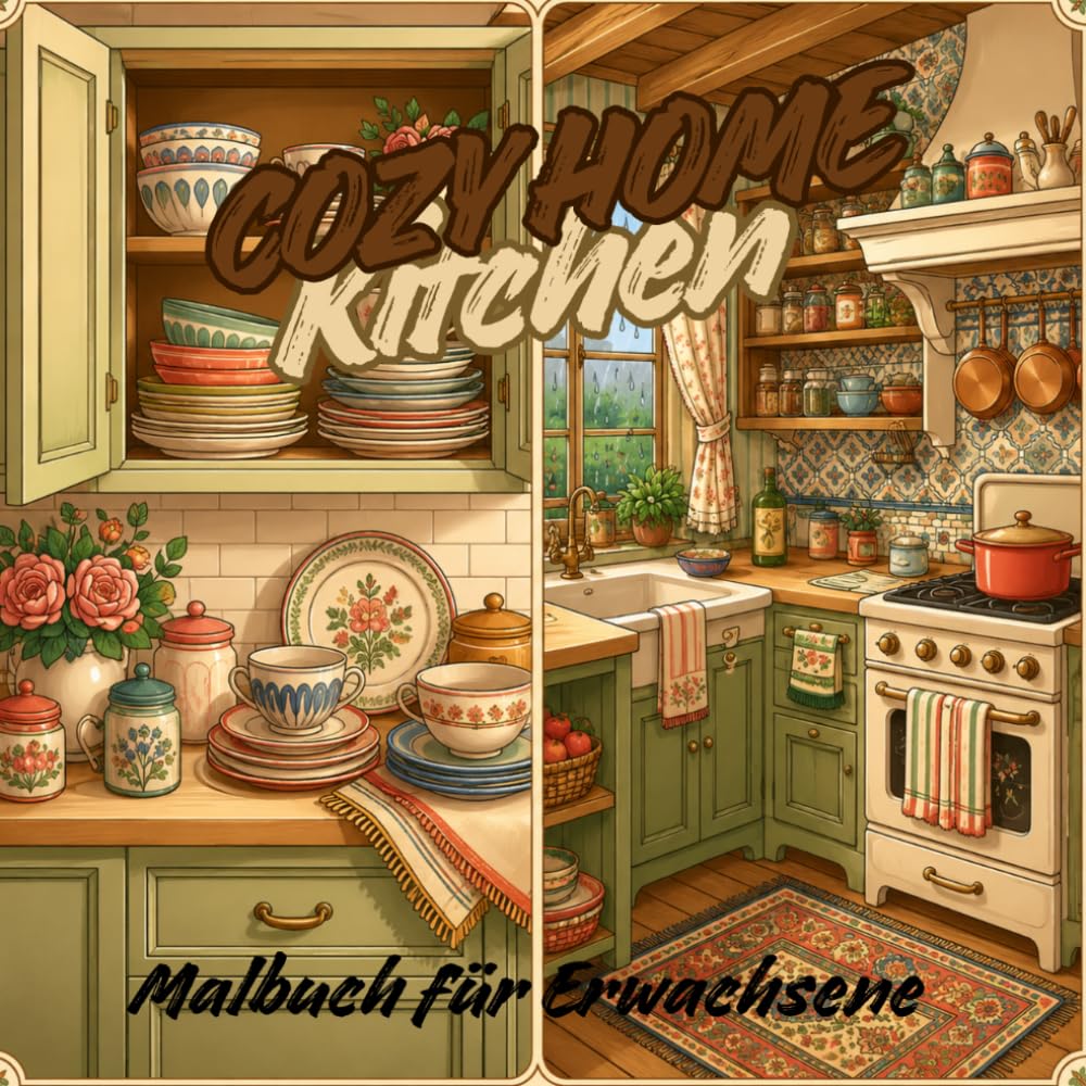 Cozy Home Kitchen - Malbuch für Erwachsene: Entspannende Cottagecore-Küchenszenen, gemütliche Backmomente, rustikale Food-Illustrationen und ... (Cozy Home -Malbücher für Erwachsene)