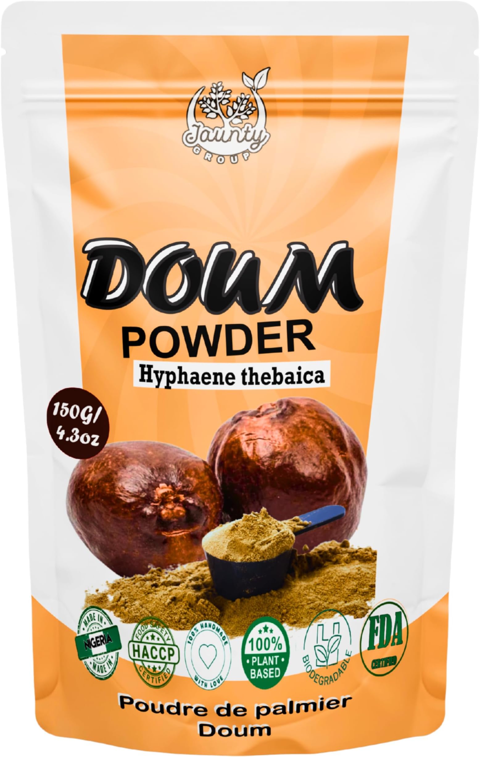 Premium Doum Palm Powder, 150g Herbal Loose Organic Flowers Natural Healthy Vitamins Rich Caffeine Free Hyphaene Thebaica Palm, for Smoothies, Baking, Hot Tea Fruit 5.3 oz