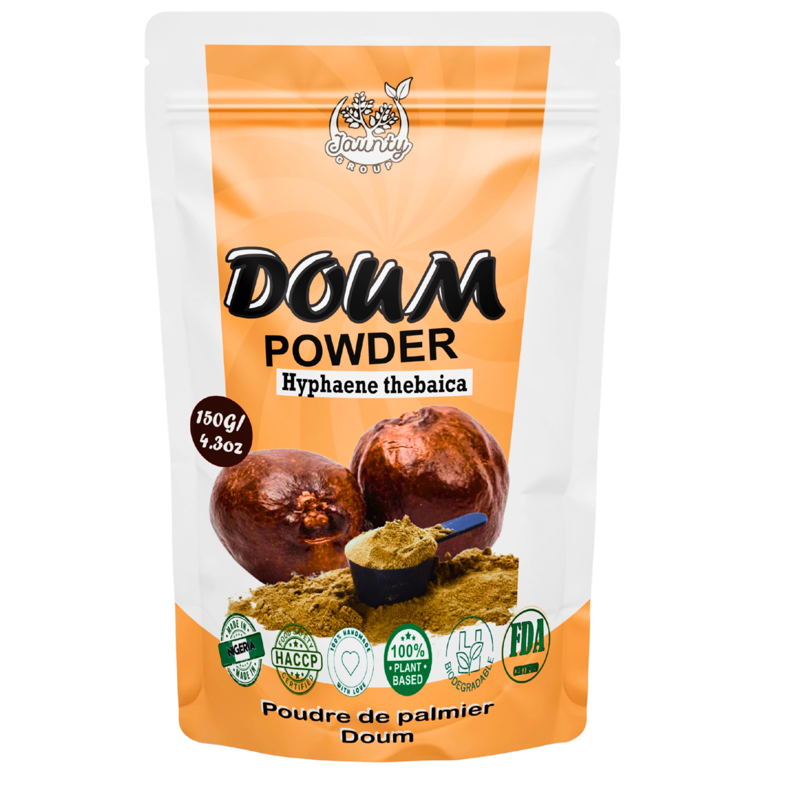 Premium Doum Palm Powder, 150g Herbal Loose Organic Flowers Natural Healthy Vitamins Rich Caffeine Free Doom Hyphaene Thebaica Palm, for Smoothies, Baking, Hot Tea Fruit 5.3 oz