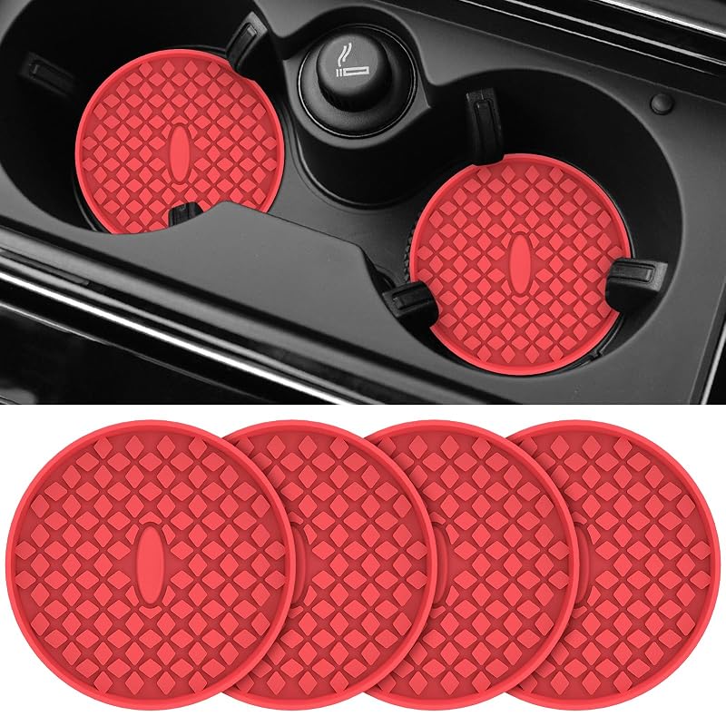 Porta-Copos Automotivo de Silicone ME.FAN com Borda Elevada Vermelho, Redondo, 4 Unidades