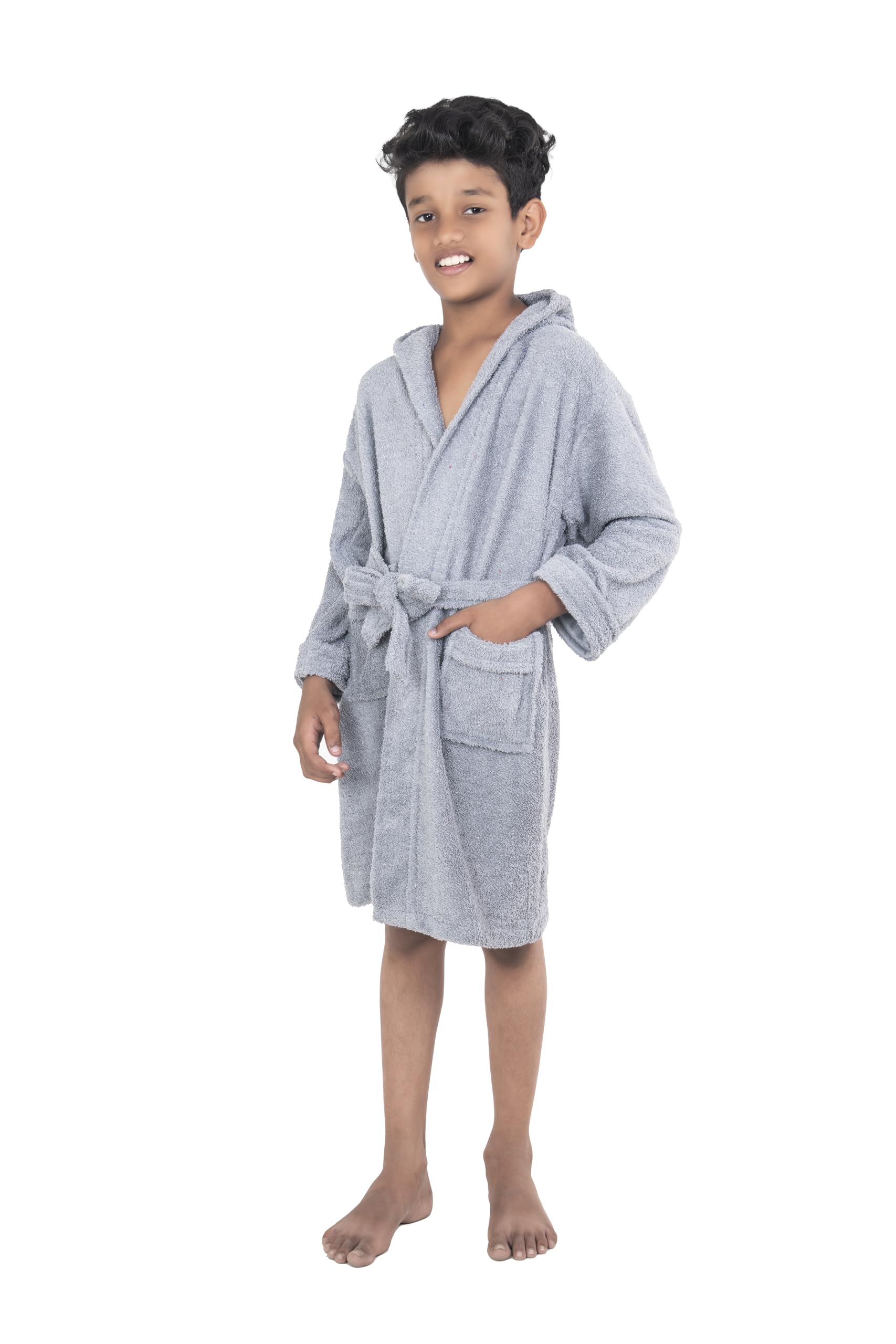 Comfortlooms Kids Bath Robe | Comfortable & Durable Cotton Bathrobe - Suitable for Birthday/Diwali/Christmas Return Gift_Kids_Heavy_Hood_250_GSM_grey_34 1