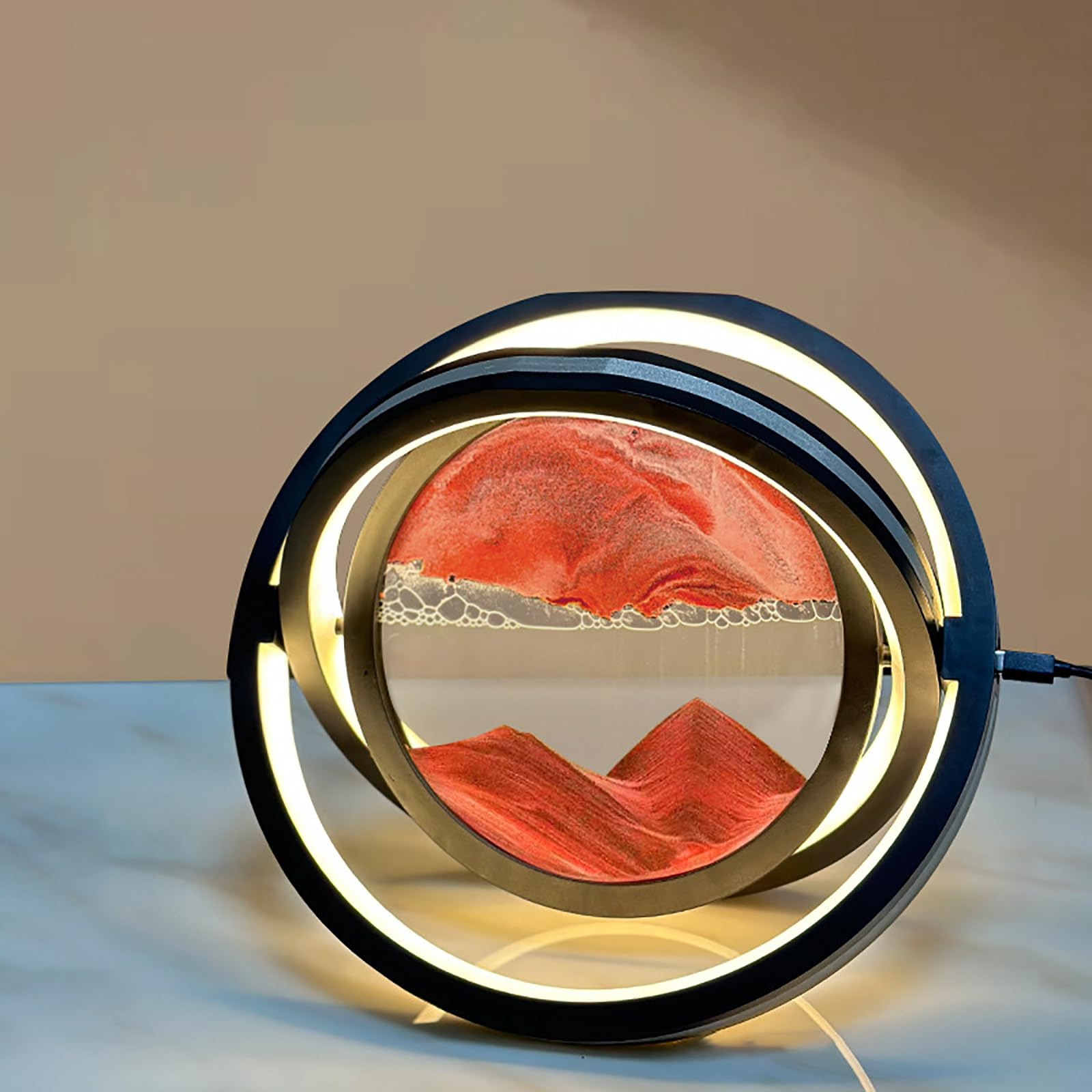sztuka z piasku, Lampa biurkowa klepsydra z ruchomym piaskiem 360 stopni, wielokolorowa(Red)