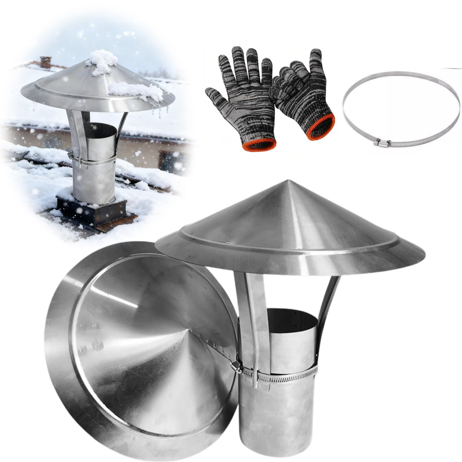 KGLHJDY Chimney Cowl 304 Stainless Steel Chimney Cap, 50-300mm Round Roof Rain Cover Stove Pipe Topper Fireplace Exhaust Caps, Flue Pipe Rain Cover(230mm/9.06in)
