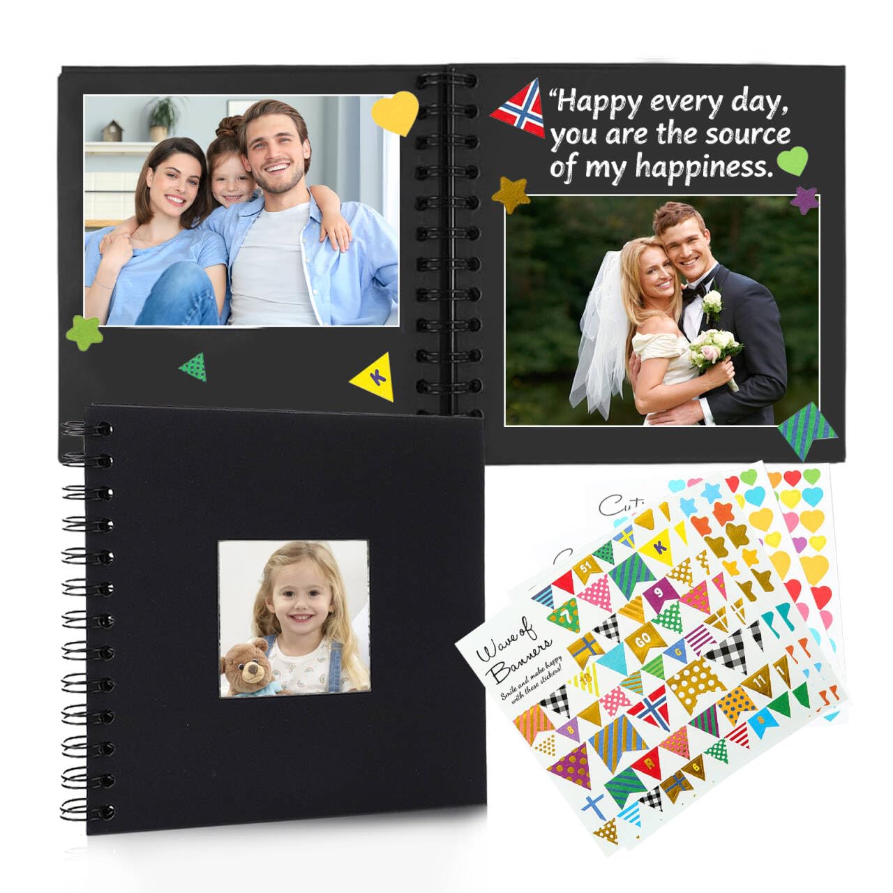 2 Stück Fotobuch Zum Einkleben, 17x17cm Fotoalbum Zum Selbstgestalten Scrapbook Kleines Fotoalbum Ringbuch Schwarze Foto Album 40 Seiten für DIY Hochzeit Geburtstag