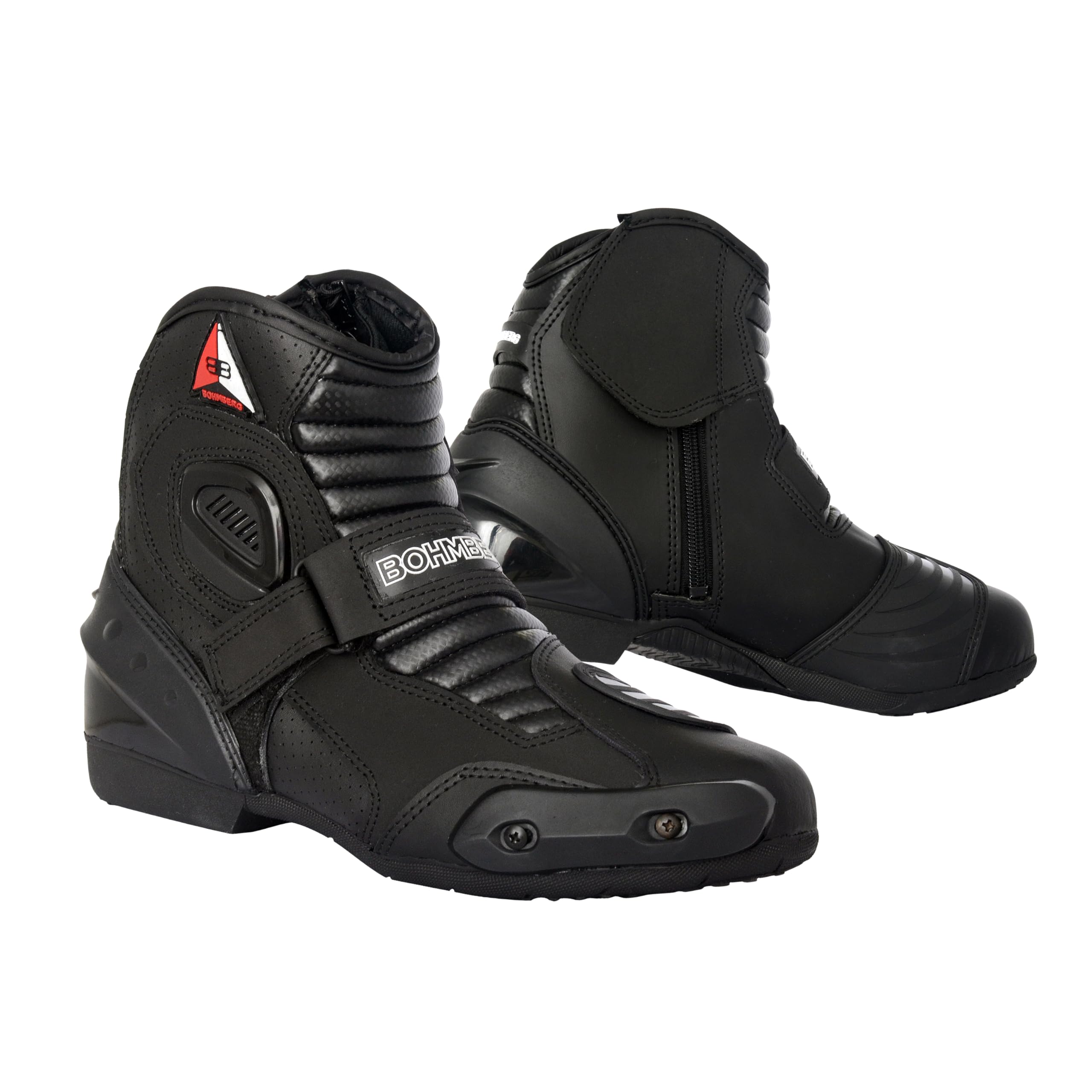 Bohmberg Botas de moto para hombre AUDAX, botas moteras, botas deportivas para moto fabricadas en piel, hidrófugas con protectores reforzados protectores