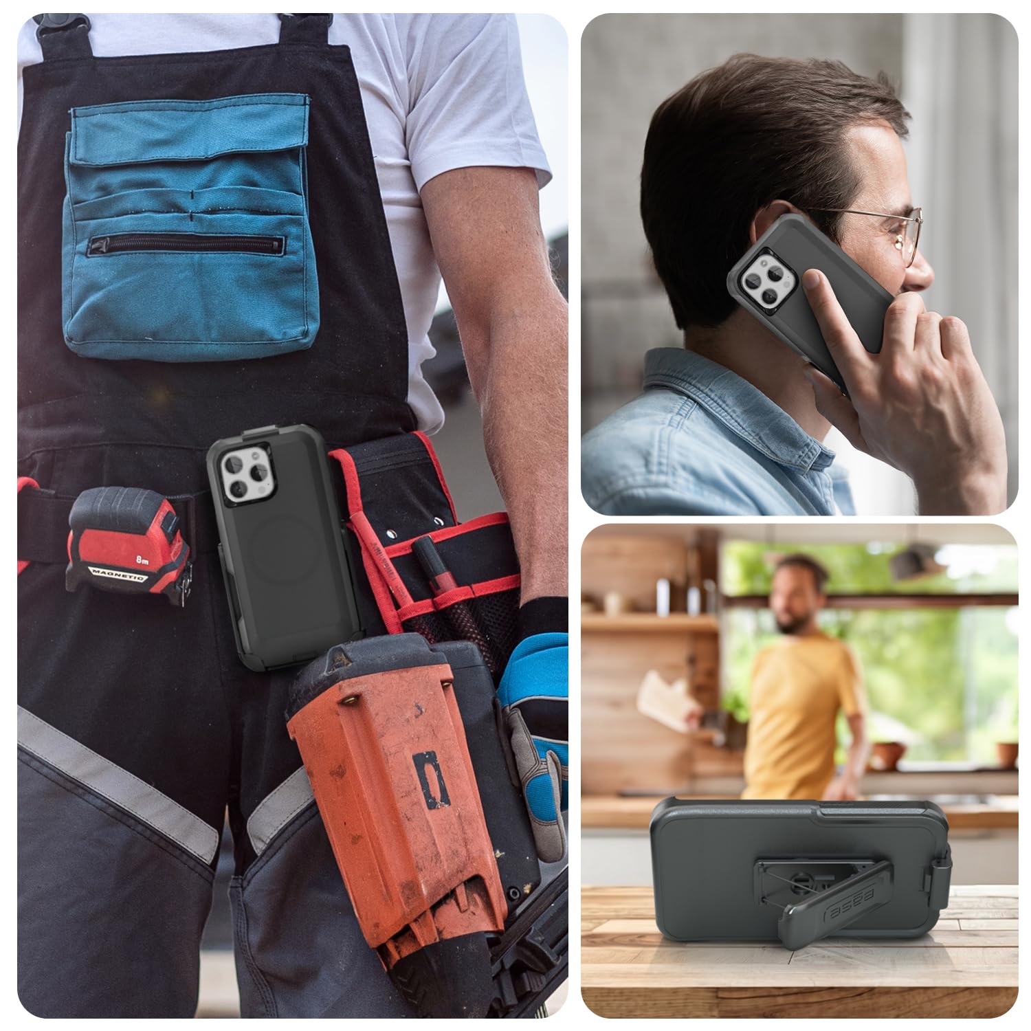 MOTIVE Funda de silicona para iPhone 15 Pro con clip para cinturón, funda para teléfono celular para iPhone 15 Pro, funda delgada y resistente, funda protectora a prueba de golpes y soporte, 6.1