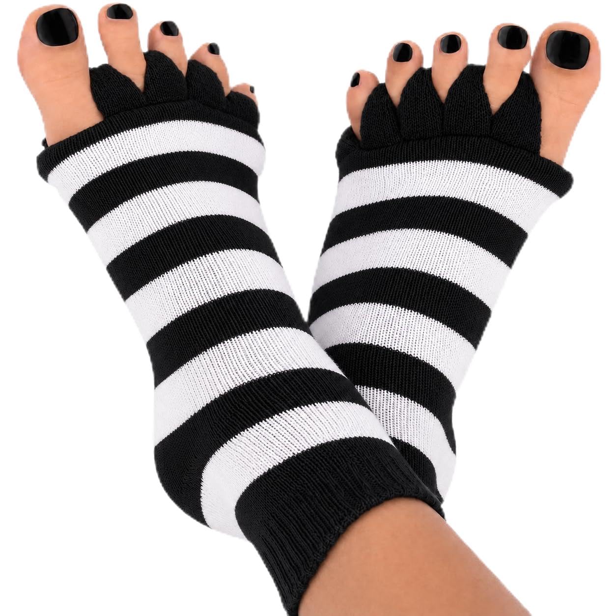 Open Toe Alignment Socks, Black and White Striped, for Yoga, Relaxation and Daily Use, Toe Separator-image-27
