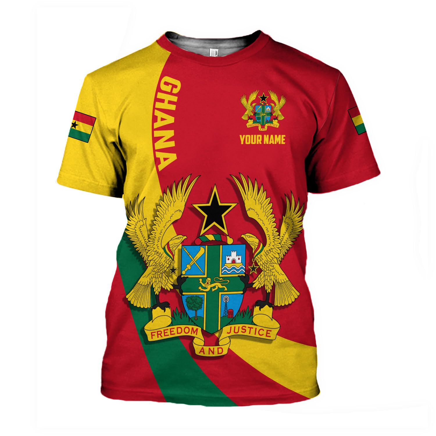 Custom Ghana Shirts for Men Coat of Arms of Ghana Shirt 3D Ghana Flag Gifts Men Ghana Jersey for Men Ghana Soccer Jersey 3D (US, Alpha, 5X-Small, Regular, Regular, GH9)
