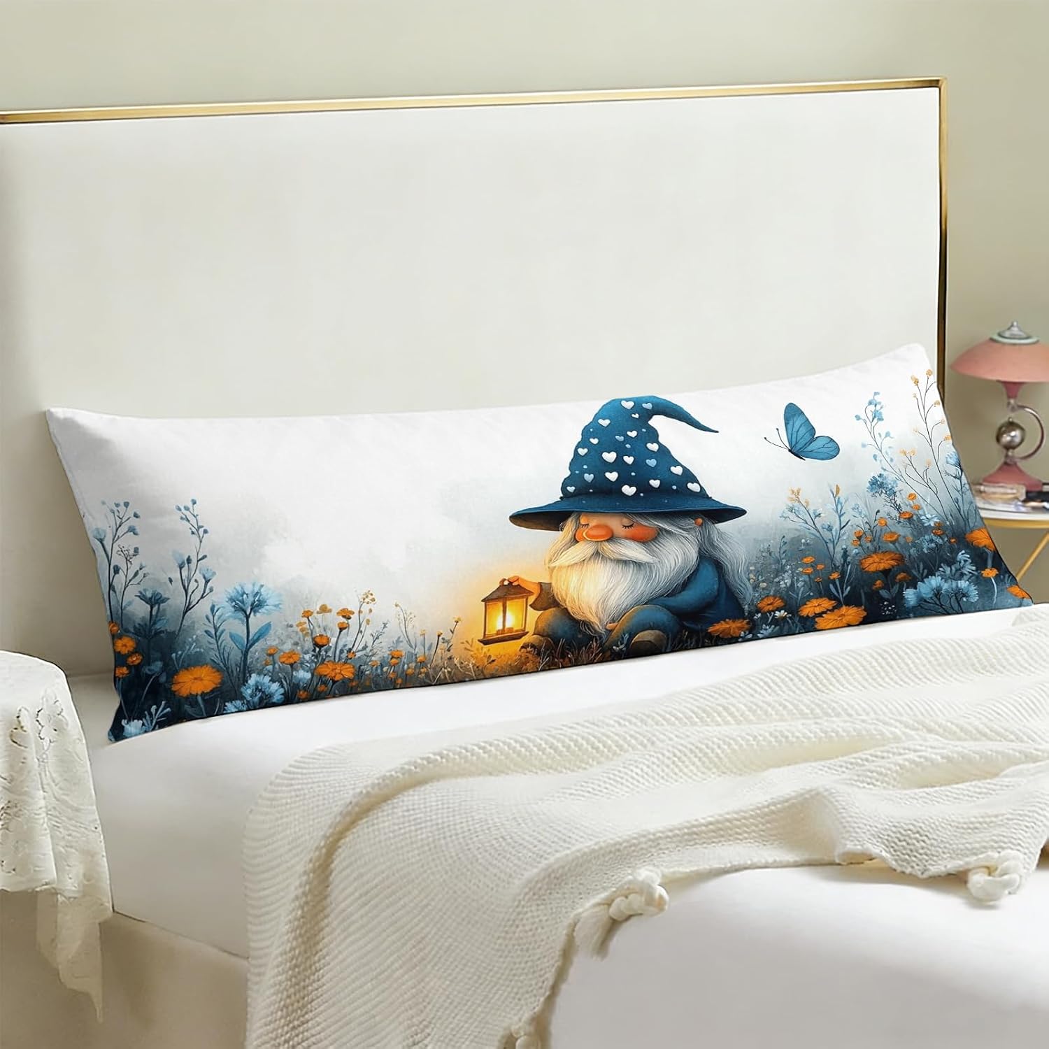 Gnome Garden Pattern Body Pillow Pillowcase, Fashionable Body Pillow Cover 20x54inch, Soft Decorative Large Long Body Pillowcase with Hidden Zipper Closure for Bedroom Gift (Gnome Garden)