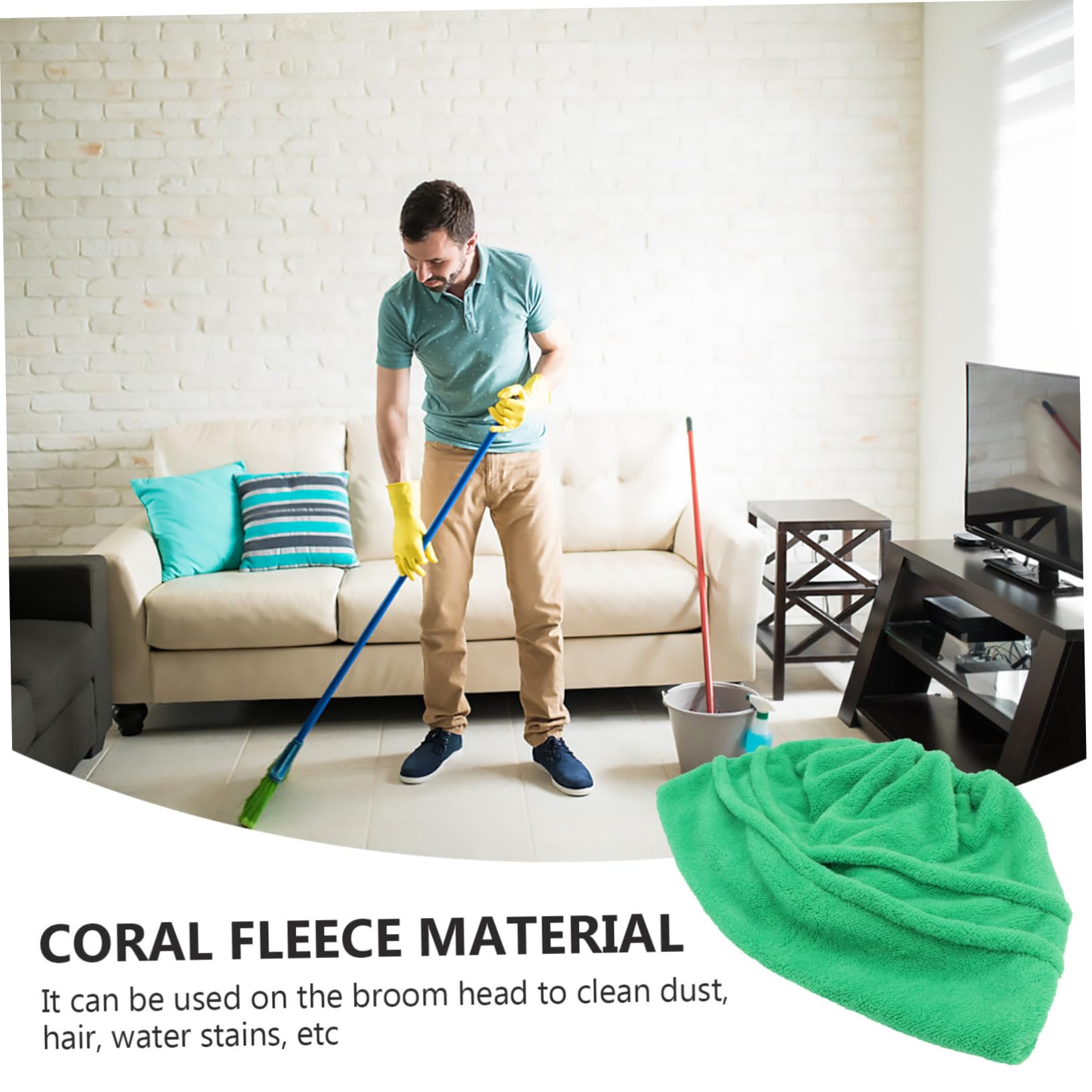 3 Piezas fregona de Escoba Fregar Escoba de Piso Pantuflas de fregona casa cleanseen paños cleansen paños trapeador de Limpieza Trapo de Piso paño de Escoba vellón de Coral Green