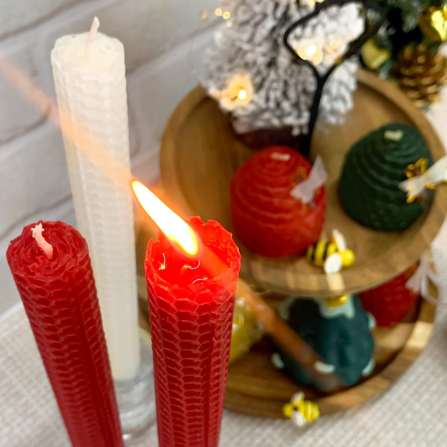 Beeswax Taper Candles 6 Pack, Red Beeswax Candlesticks, 9" Long Candles for Christmas, Dripless & Unscented, 4 Hour Burn Time, Red - Image 5