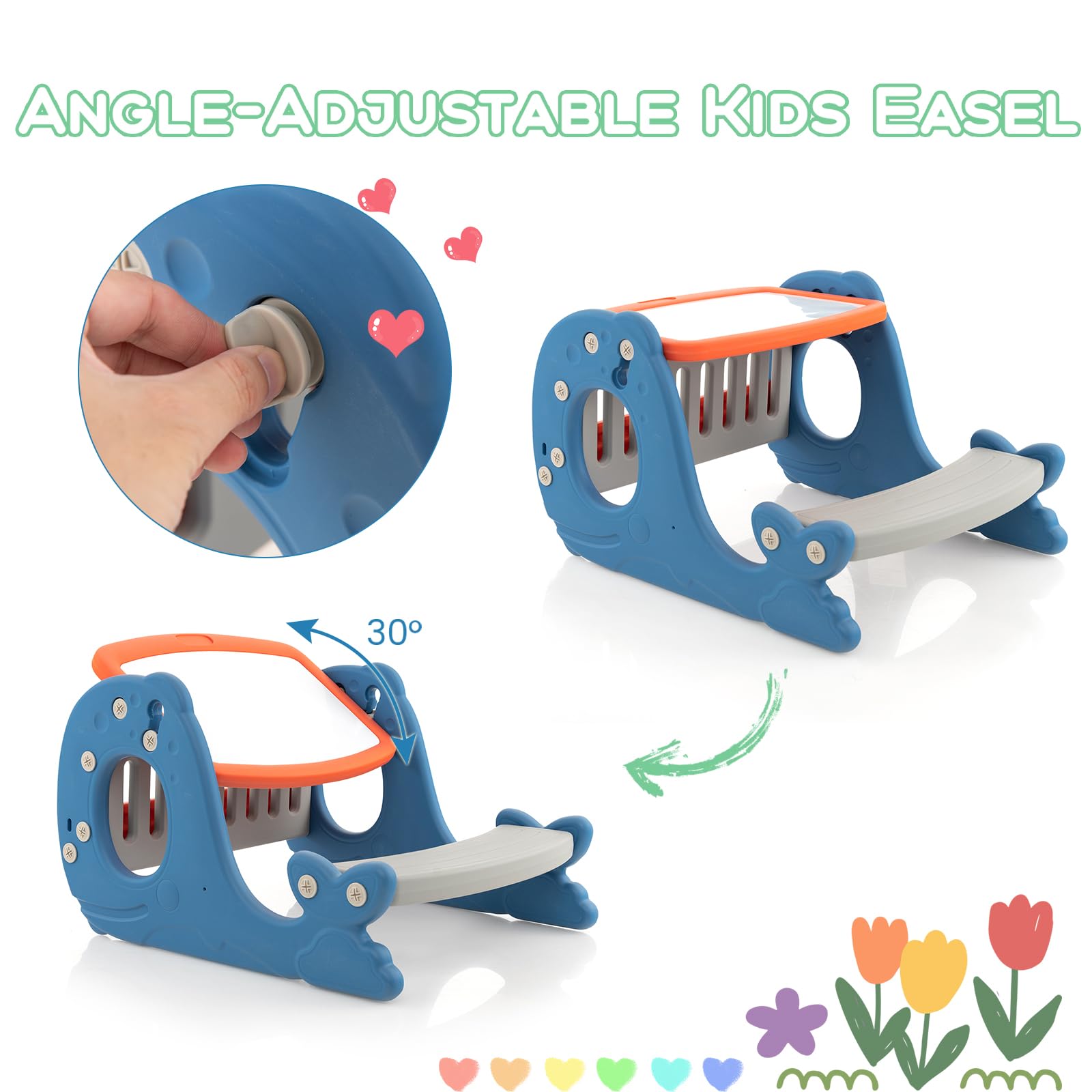 HOMASIS Table d'activités convertible 4 en 1 avec banc, table à dessin en forme de baleine, pour enfants de plus de 1 an, 67 x 54 x 39 cm, bleu