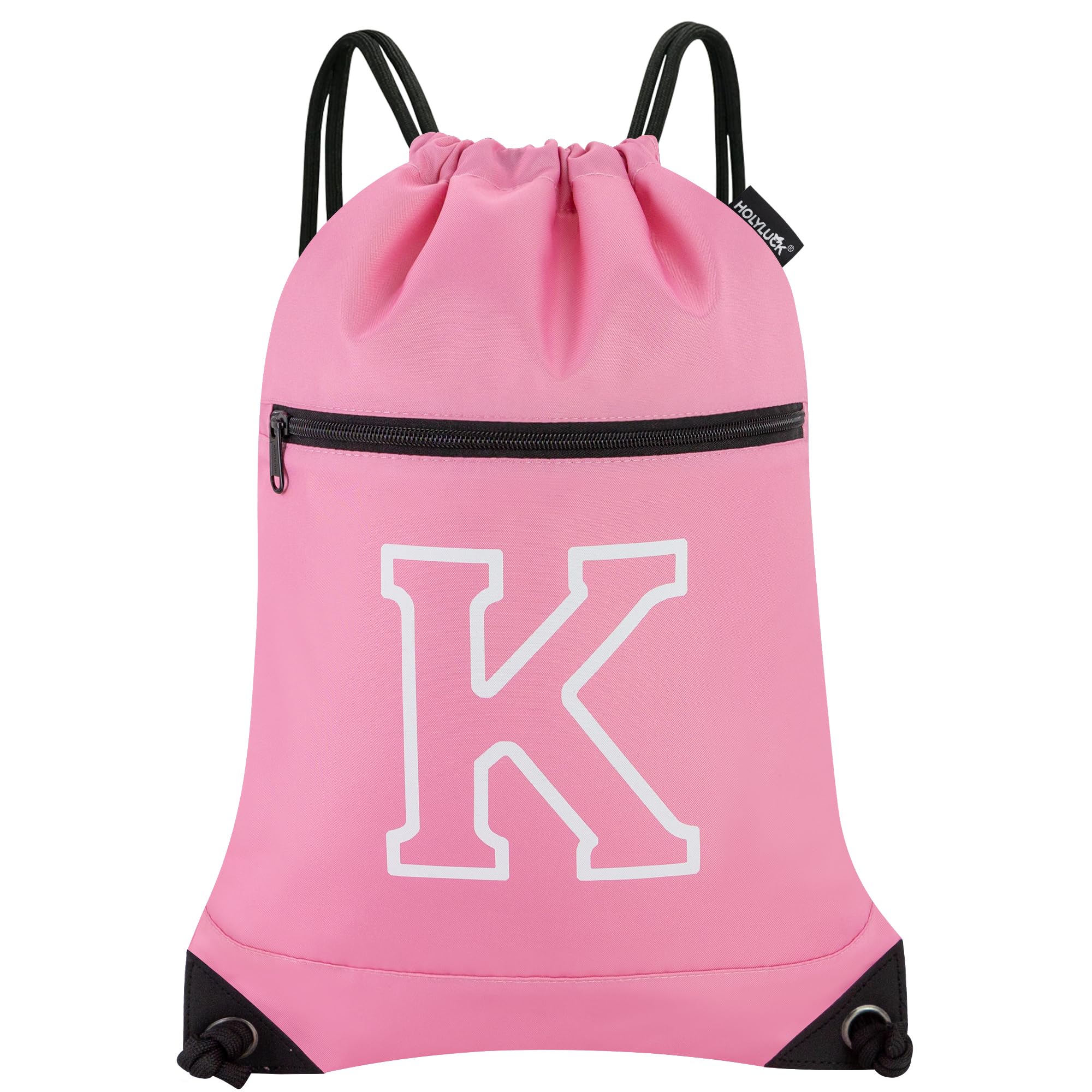 HOLYLUCK Drawstring Bags Initial Backpack Sackpack Cinch Bags for Sports, Gym, Travel, Beach (Pink-K)