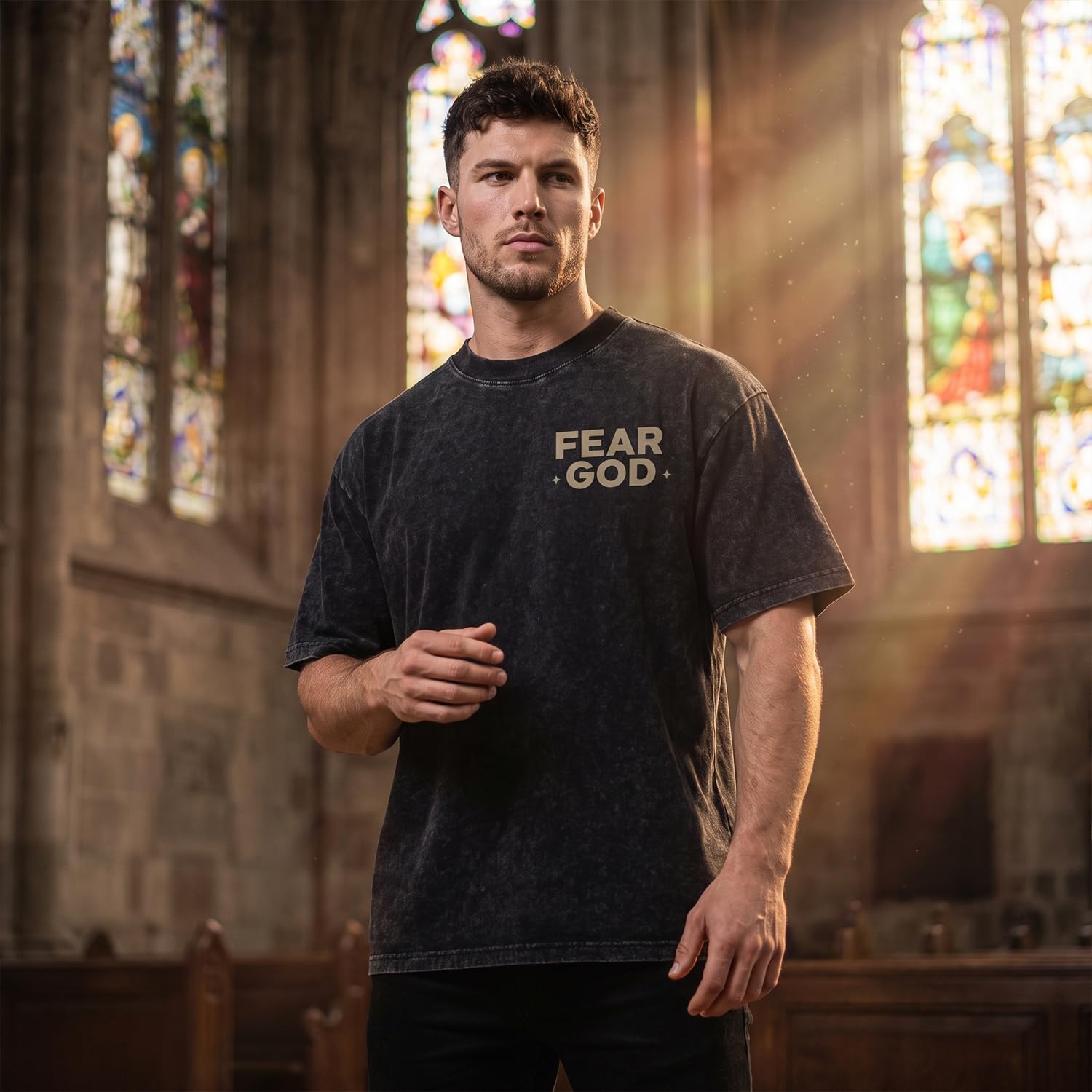 Graphic Tees Summer Women Men Cotton Novelty Oversized Crew Fear God in Bible Christian Washed T-Shirt