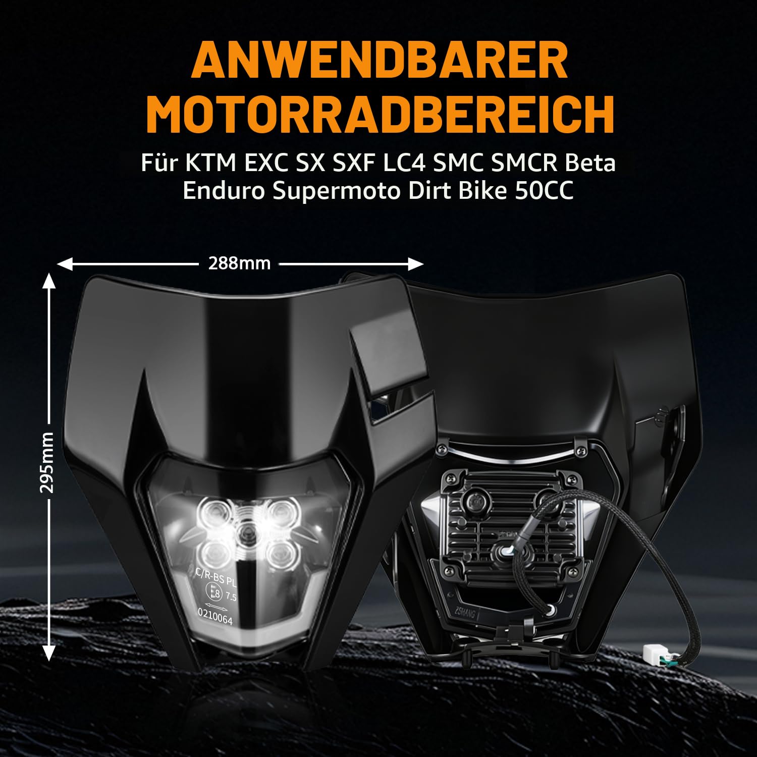JFG RACING Motorrad Scheinwerfer,Universal Motorrad LED Scheinwerfer exc lichtmaske für KTM EXC125 EXC250 SX250 SXF250 EXC450 SX350 SXF450 EXC525 640LC4 50cc Dirt Bike Enduro Supermoto BETA-Schwarz