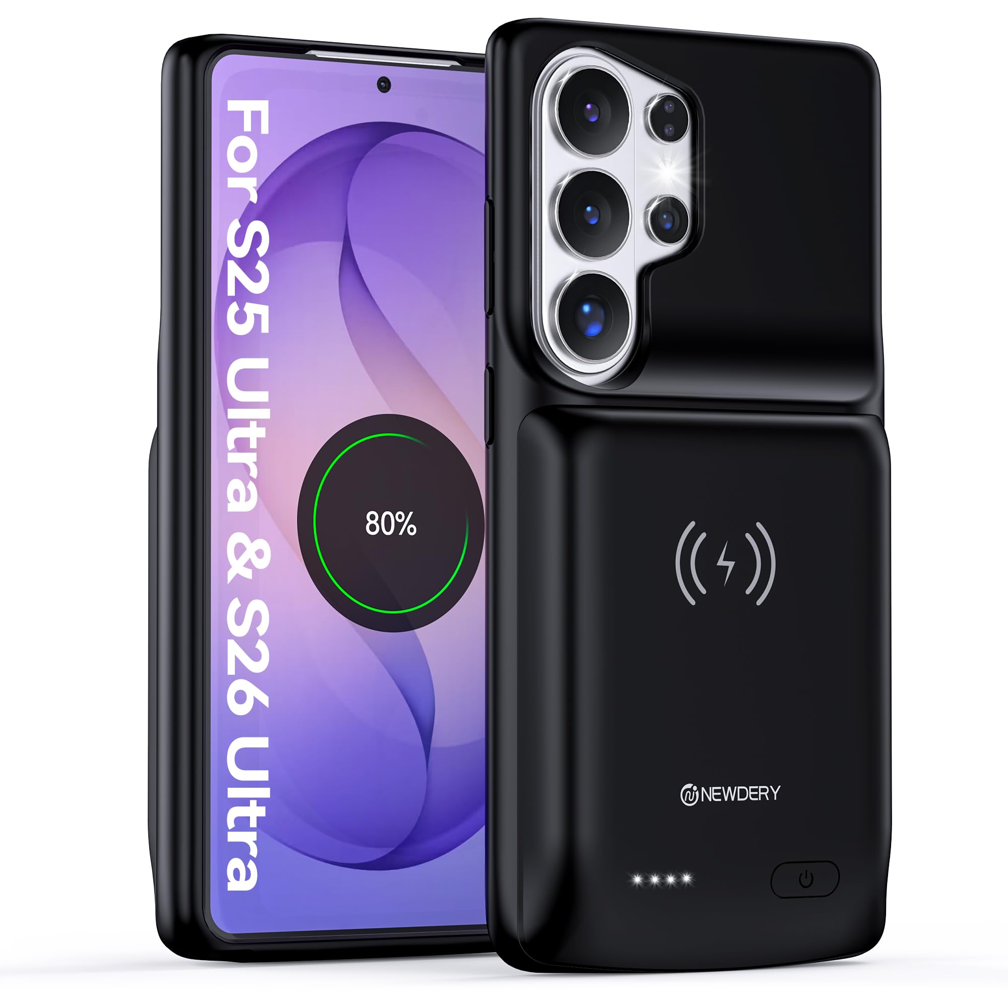 NEWDERY for Samsung Galaxy S26 Ultra/S25 Ultra Battery Case,9500mAh Qi Wireless Charging Supported,Portable Protective Charger Case with Extended Battery Pack for Galaxy S26 Ultra&S25 Ultra 6.9"