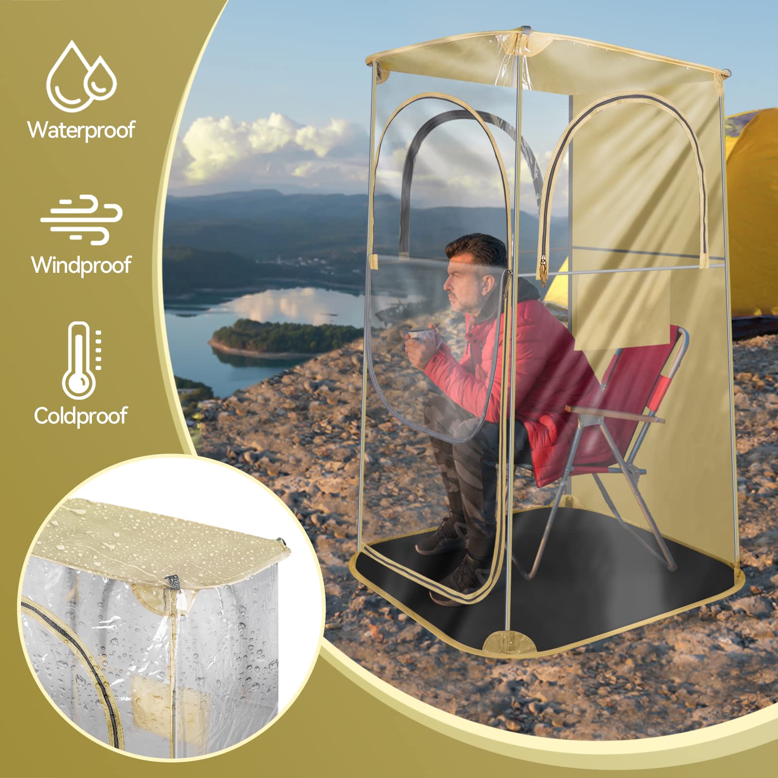 ZJ Right Sports Tent, 1 Person Sports Fishing Pod Soccer Tents for Cold Weather, Outdoor Rain Tent Shelter, Clear and Sturdy Tent Protection from Cold, Wind and Rain