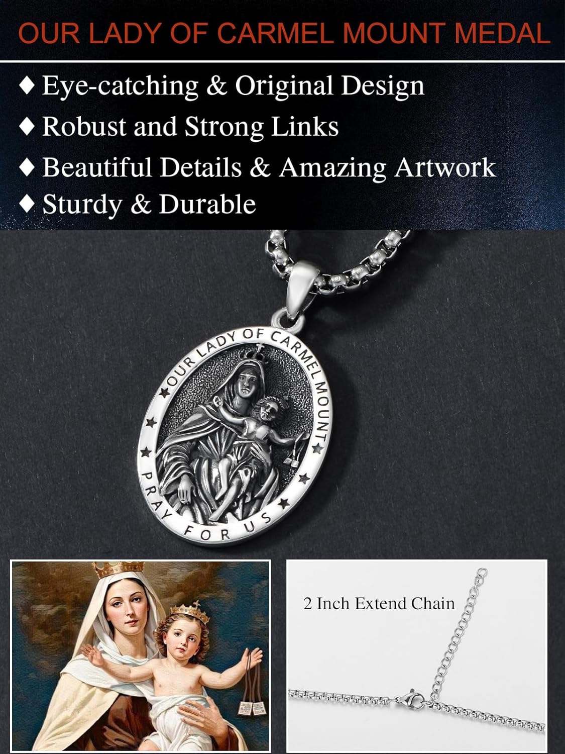 Seiyang Saint Necklace 925 Sterling Silver Patron Amulet Medal Jewelry for Men Women (with Gift Box)