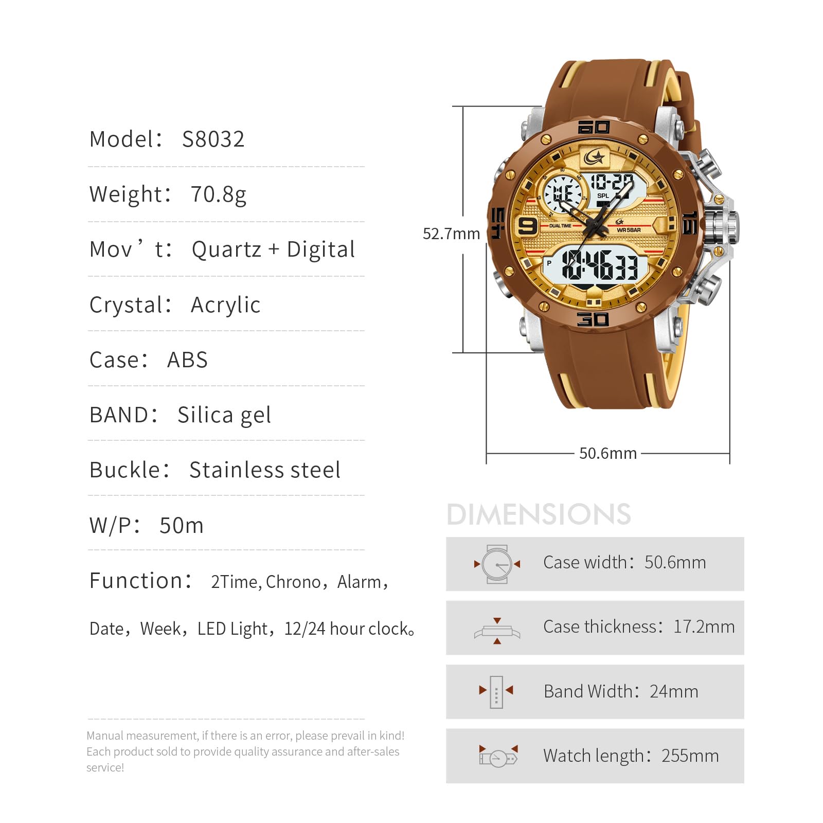 findtime Orologio sportivo da uomo, analogico, digitale, militare, tattico, impermeabile, doppio fuso orario, LED luminoso, sveglia, cronometro