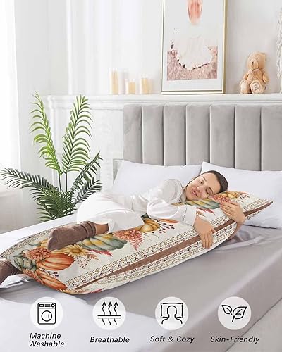 Miniatura 5 de Funda de almohada corporal de calabaza de Acción de Gracias, fundas de almohada suaves decorativas para sofá largo lumbar con cierre de sobre,