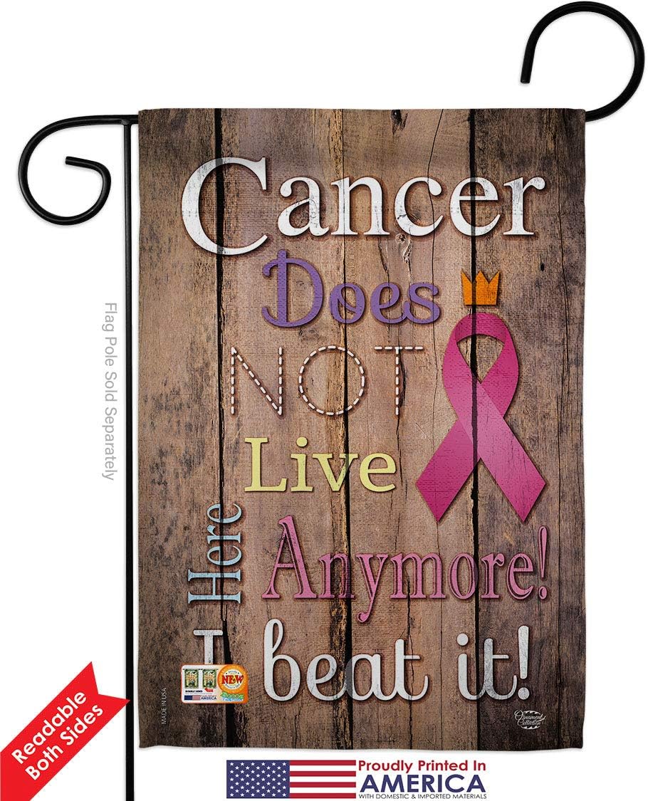 Cancer Does Not Live Here Anymore Pink Ribbon Garden Flag Set Wall Holder Support Awareness Inspirational Survivor Prevention Autism Breast BLM Small Gift Yard House Banner Double-Sided 13 X 18.5