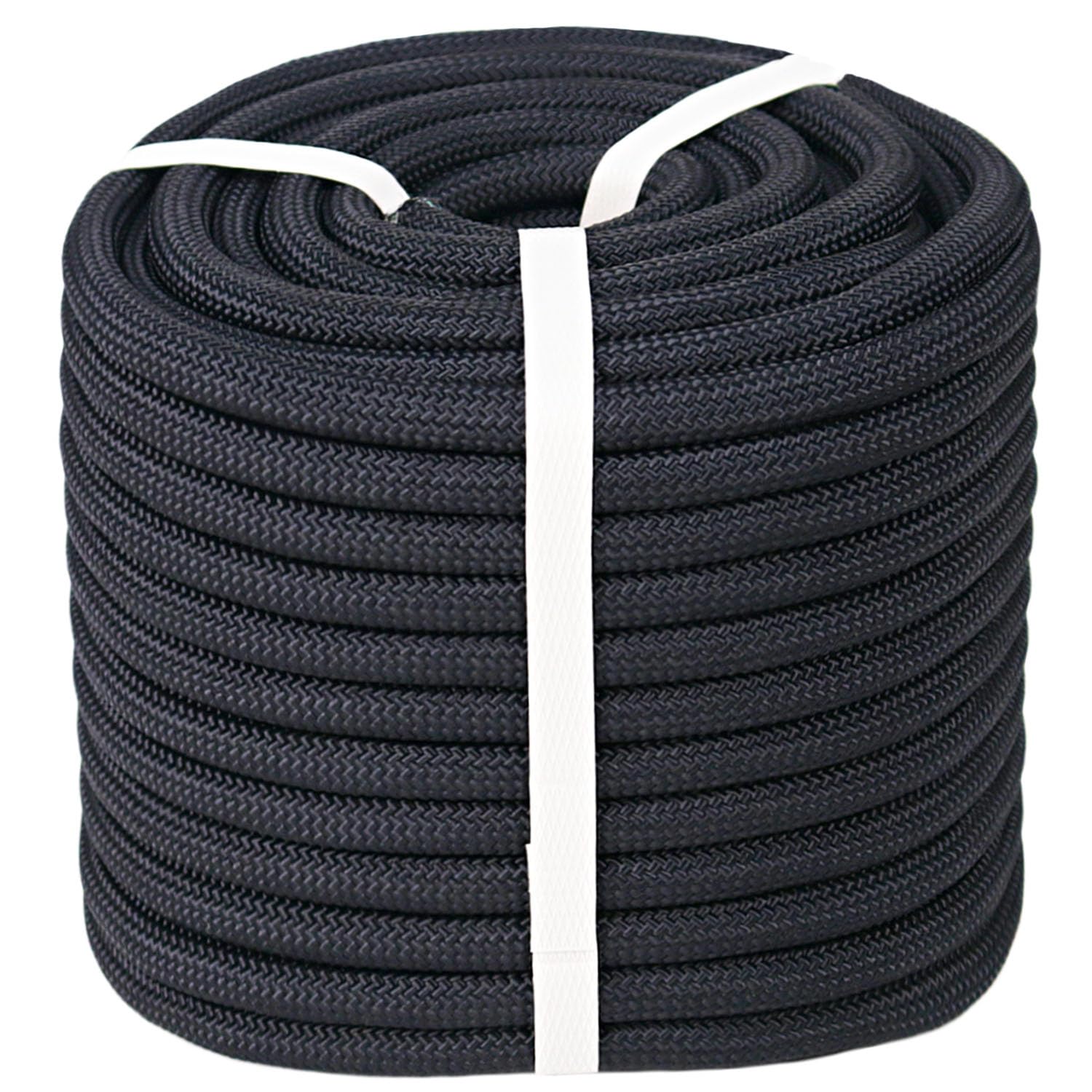 Cuerda de poliéster trenzada doble (1/2 pulgada x 150 pies), cuerda de aparejo arborista fuerte, 48 hebras para trabajo de árbol de columpio, tirar, navegar, color negro